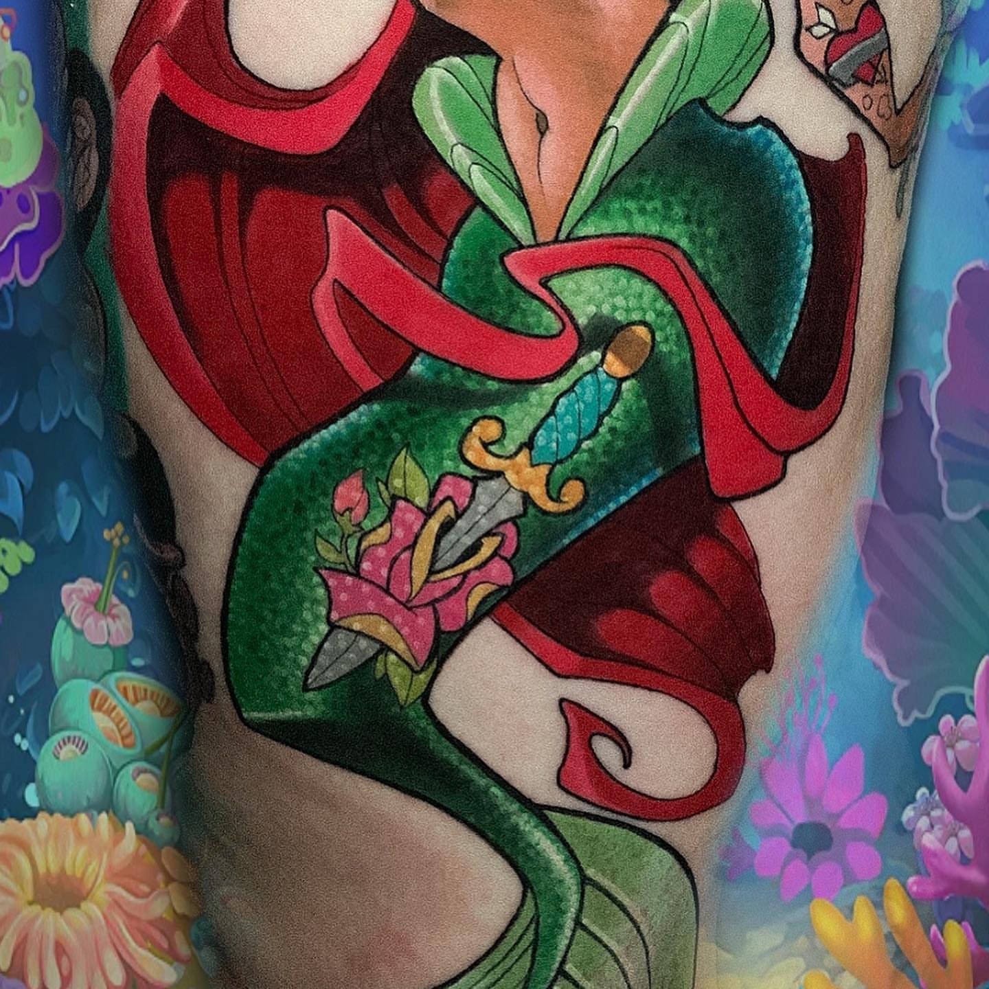 Mermaid American traditional tattoo on the torso by Joshua L Wilson, Dayton, Ohio