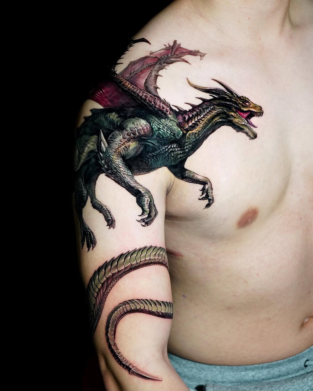 Dragon Japanese tattoo on the shoulder by Eun, Toronto, Ontario