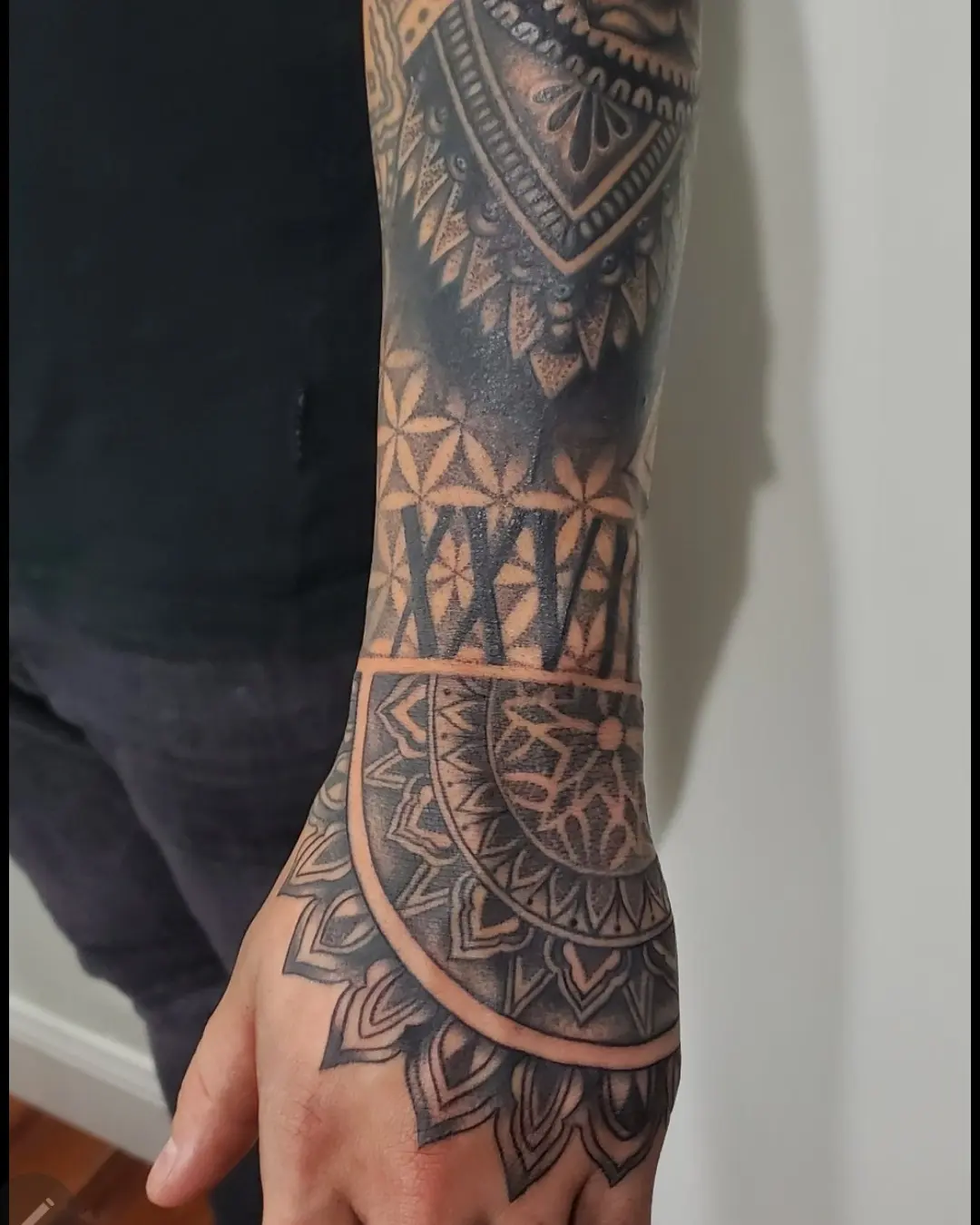 Geometric mandala geometric tattoo on the forearm by William Gualteros