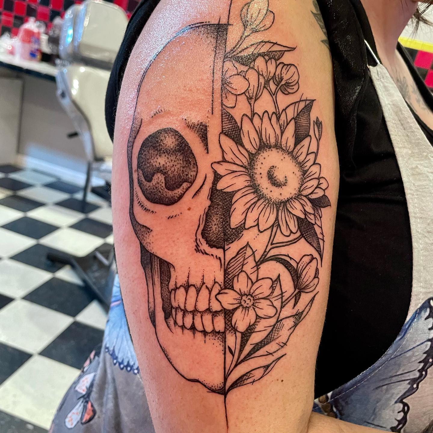 Tattoo by @kstuckeytattoos — dotwork, black_and_grey