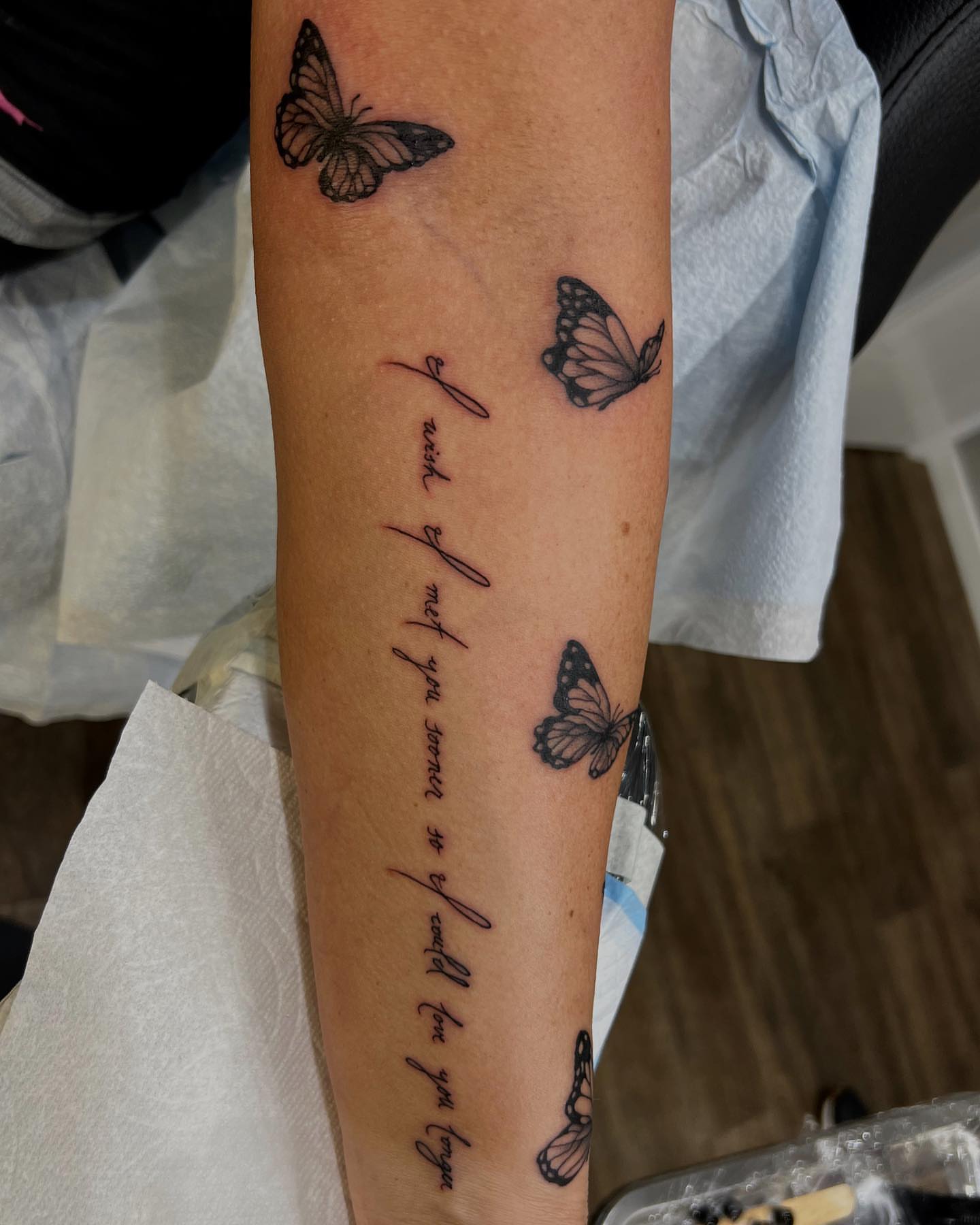 Butterflies black and grey tattoo on the forearm by πππ¦