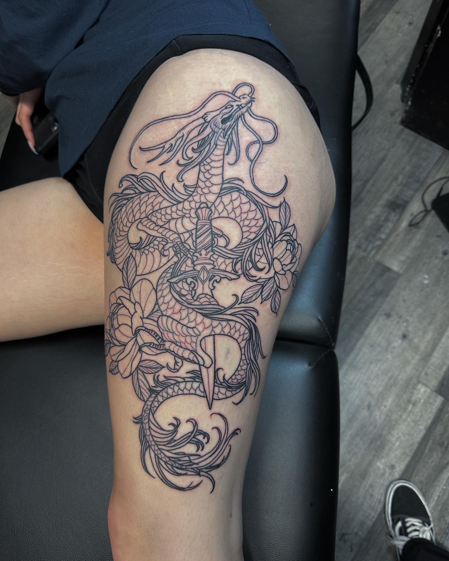Tattoo by @duffsart — black_and_grey, japanese_irezumi