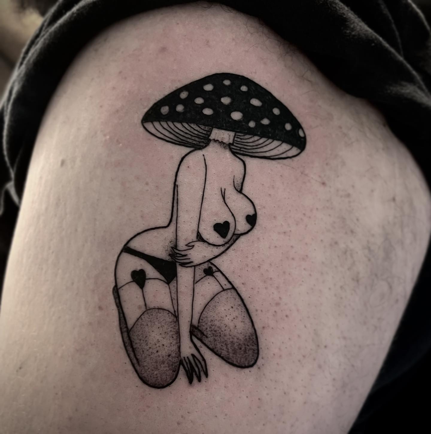 Mushroom woman dotwork tattoo on the shoulder by Briana Walker