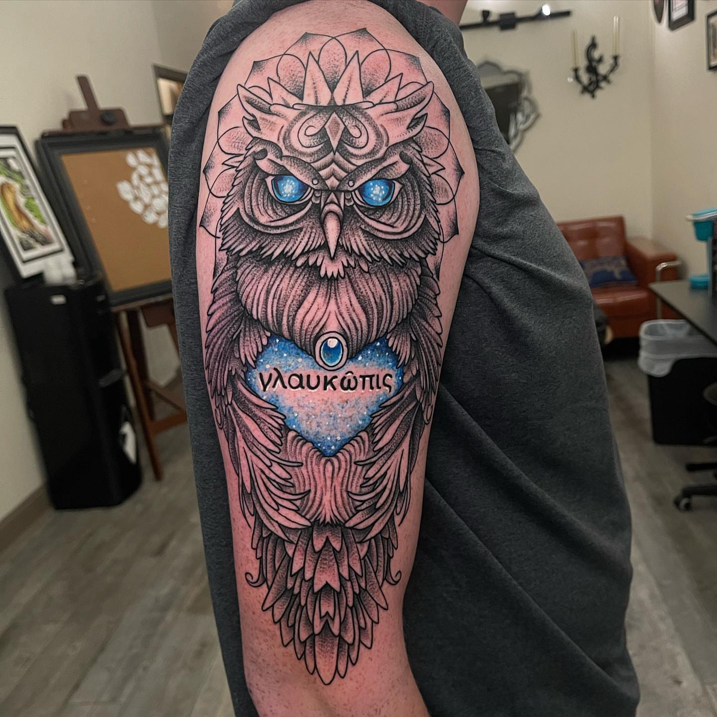 Tattoo by @grineylagantattoo — dotwork, realism