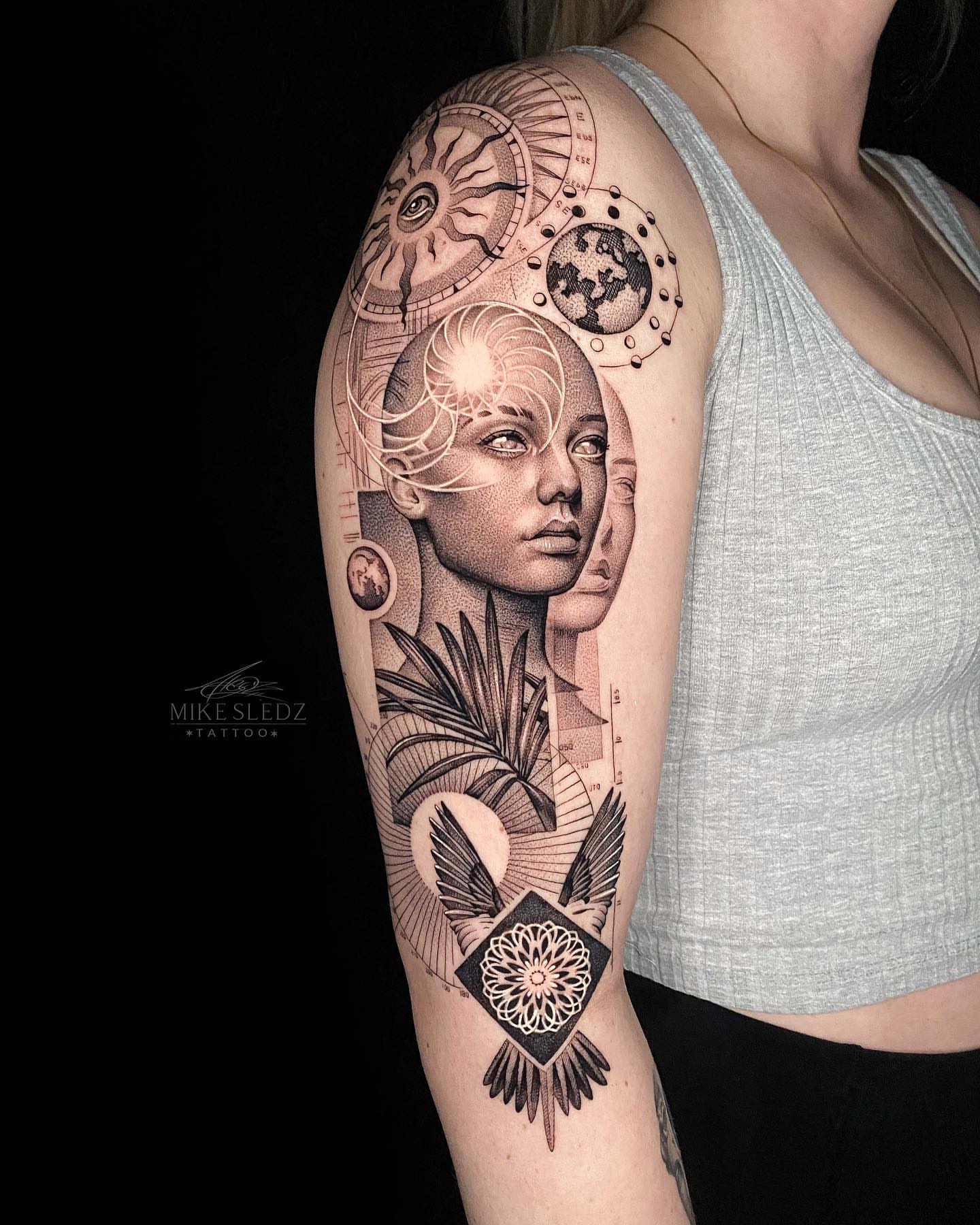 Tattoo by @mikesledz — dotwork, geometric