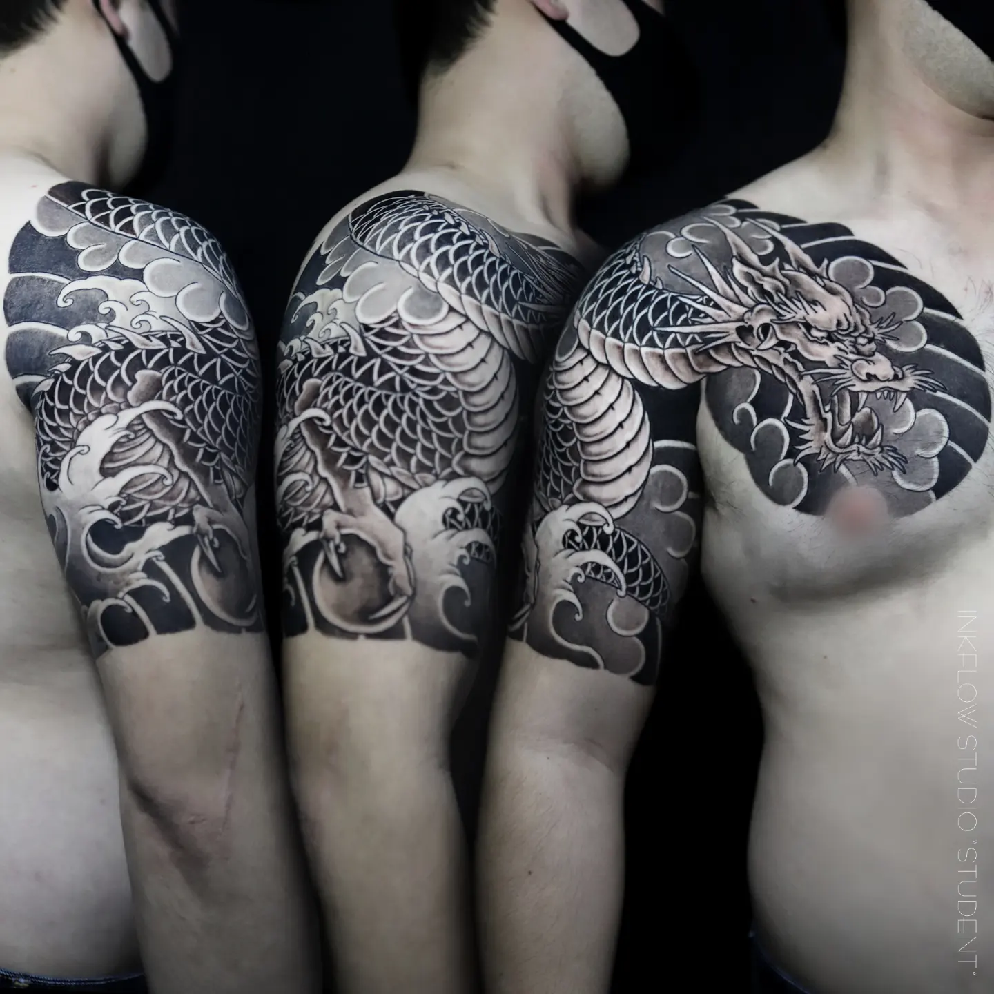 Dragon japanese irezumi tattoo on the chest by Kubo