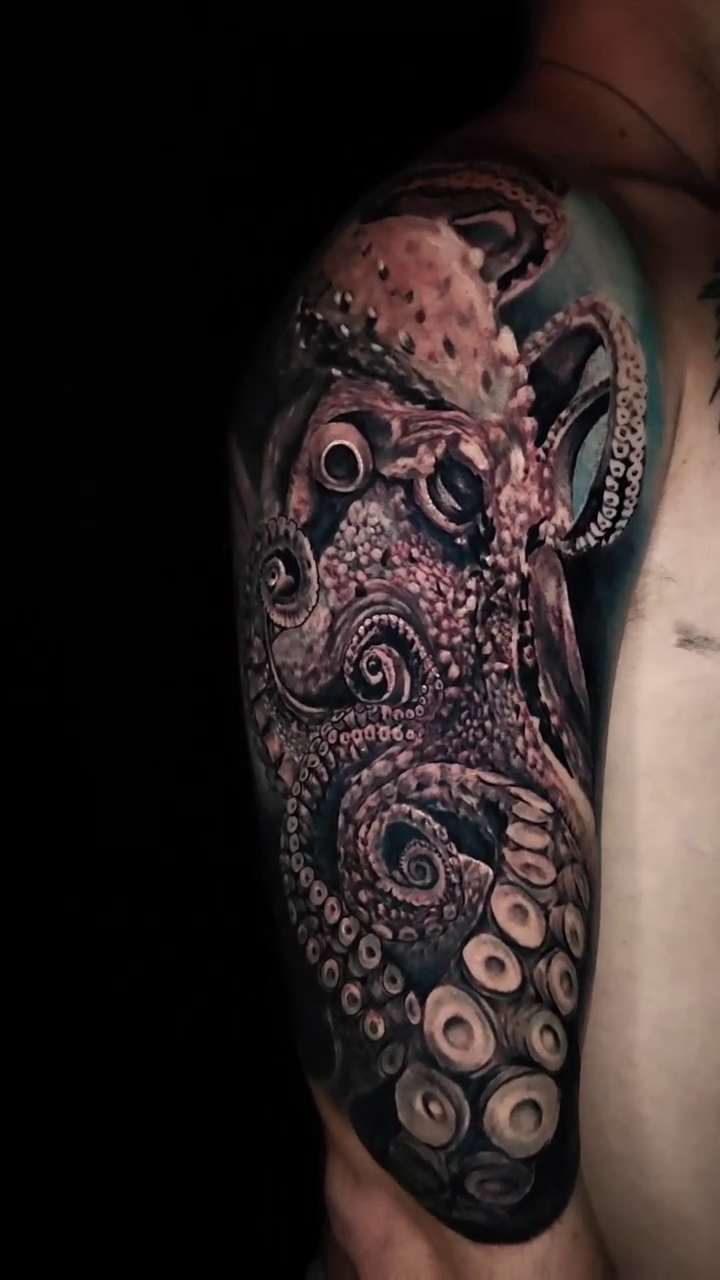 Octopus realism tattoo by Adrian Gonzalez
