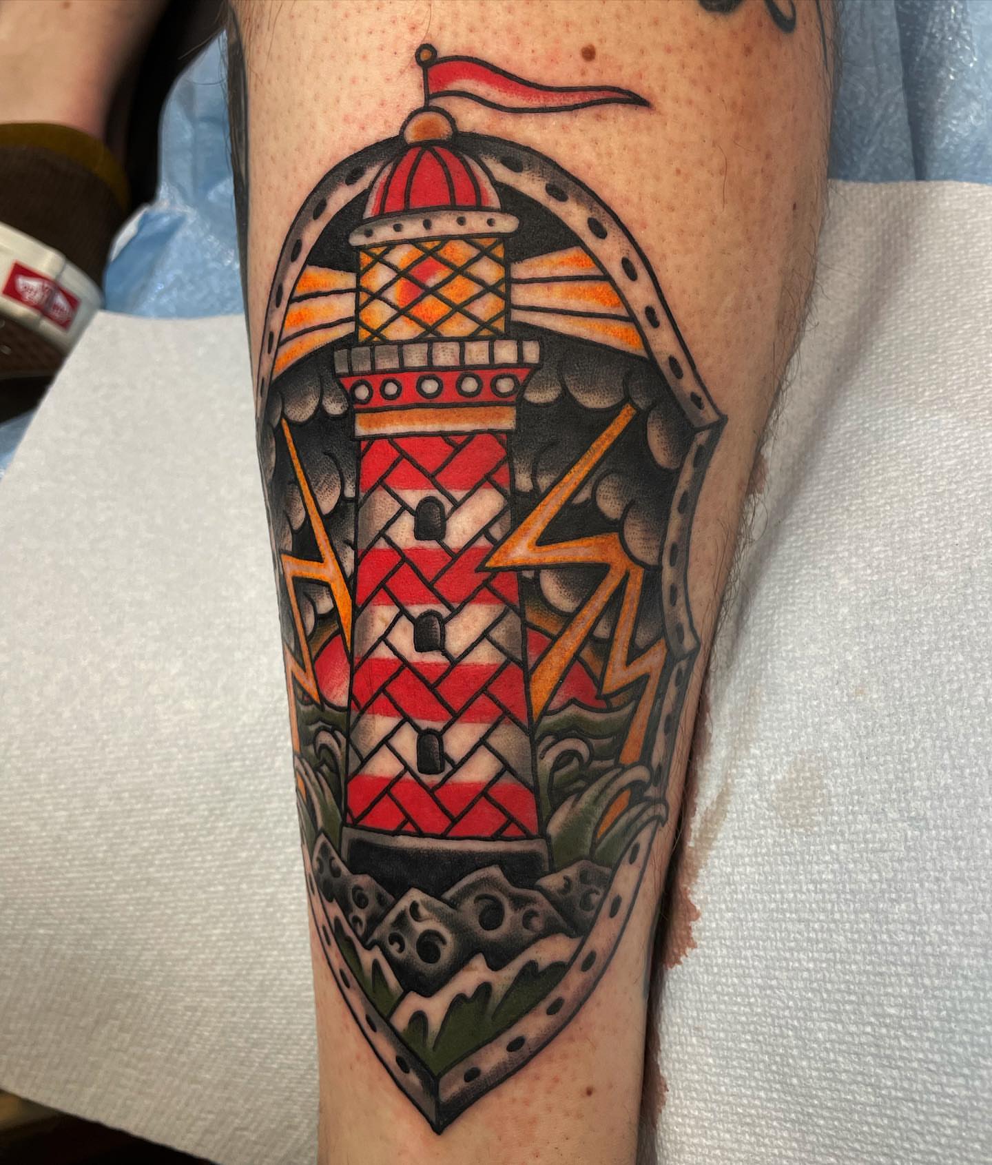 Lighthouse American traditional tattoo on the forearm by derrick b. π² Modern Traditional Tattoo