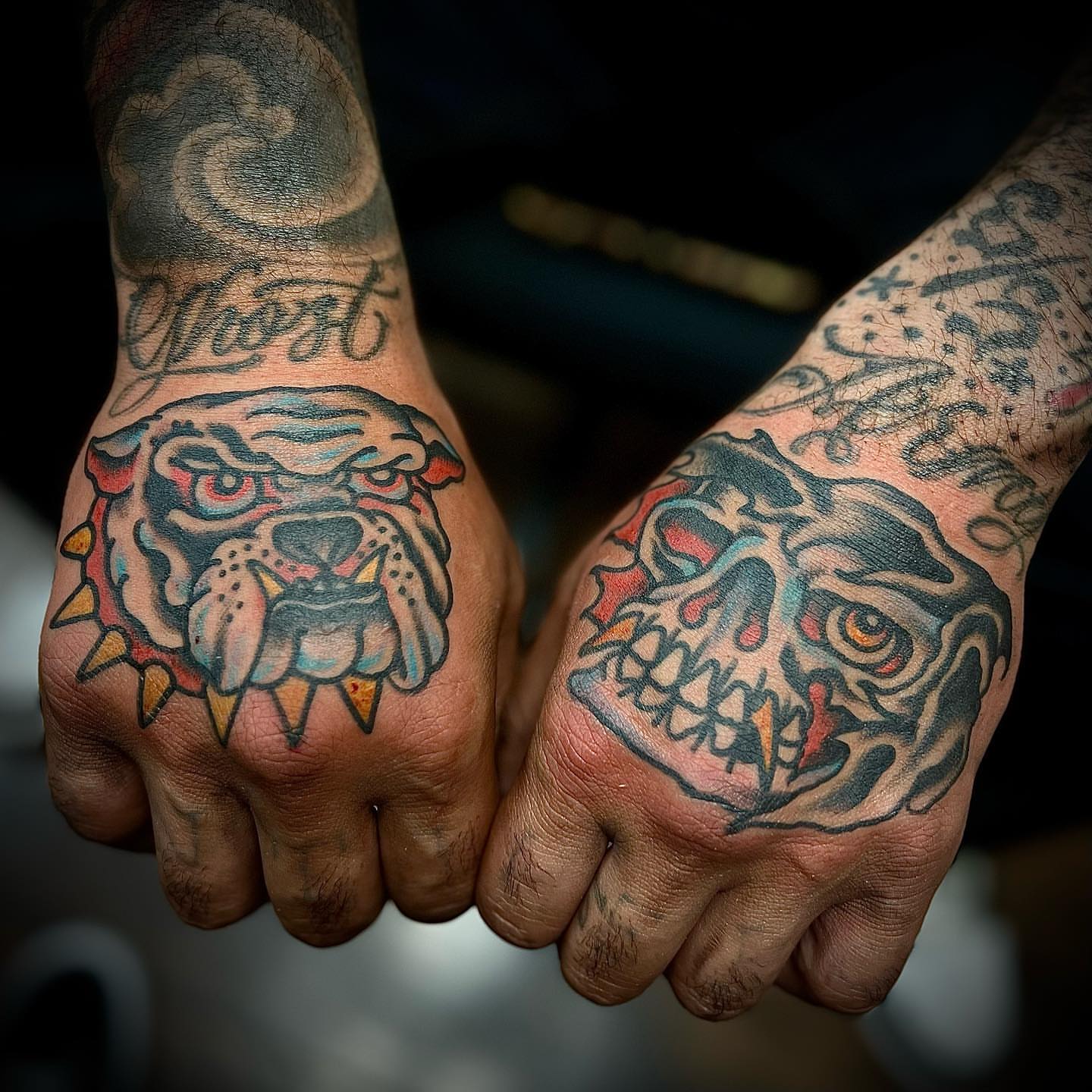 Tiger skull American traditional tattoo on the hand by Troy Mort, Altoona, Pennsylvania