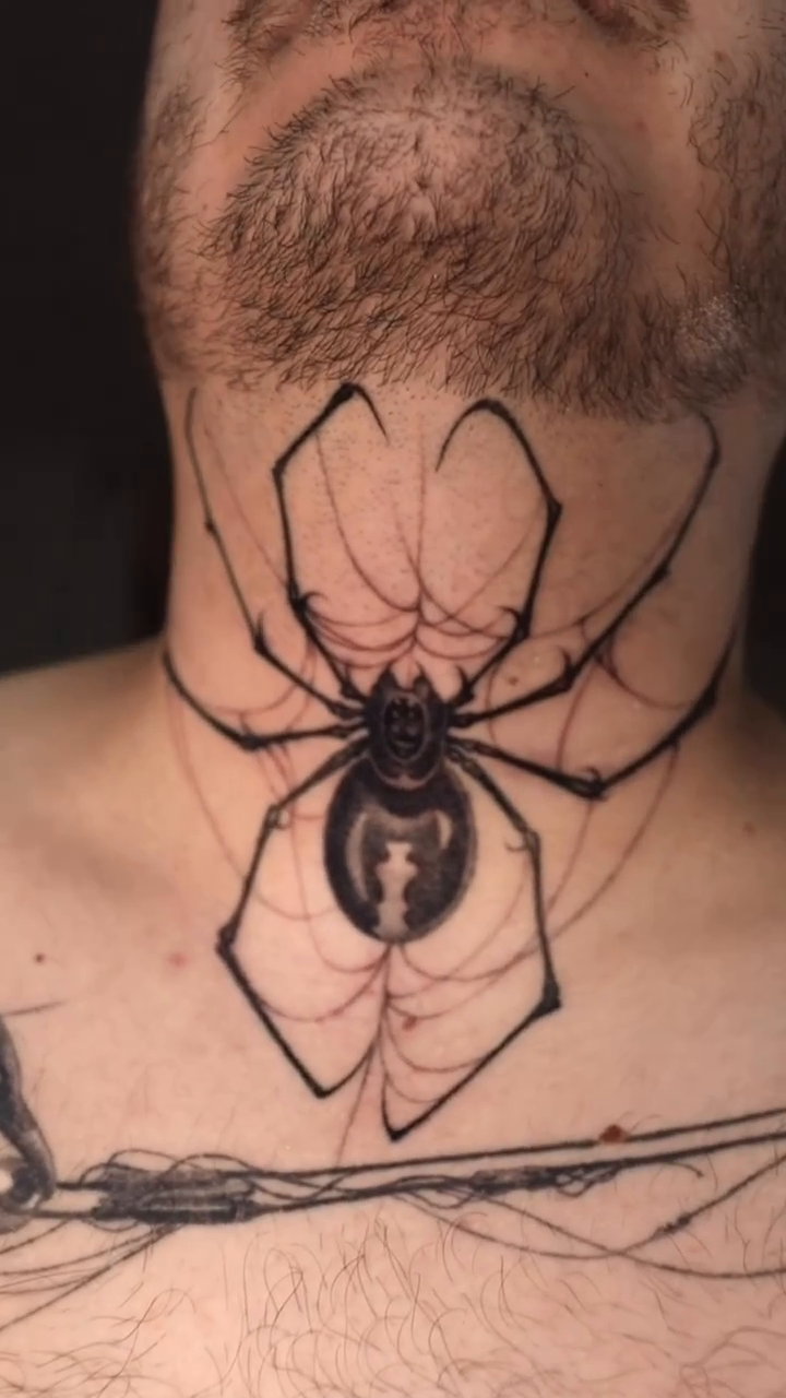 Spider and landscape realism tattoo by Anna Chernova, San Francisco, California