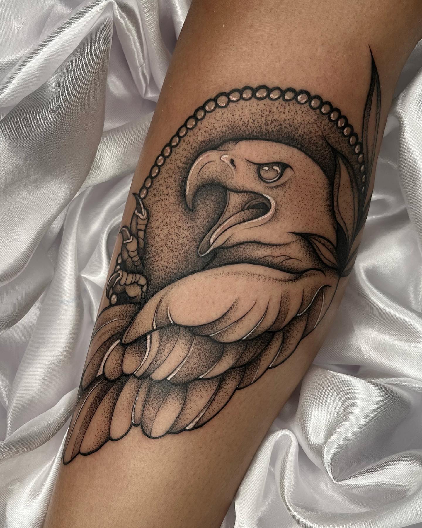 Eagle dotwork tattoo on the forearm by Gabrieli Folha