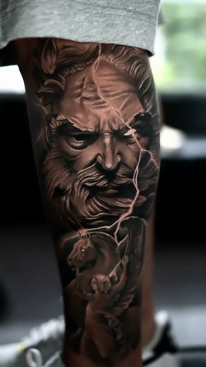 Zeus and Pegasus realism tattoo by Luis Bravo