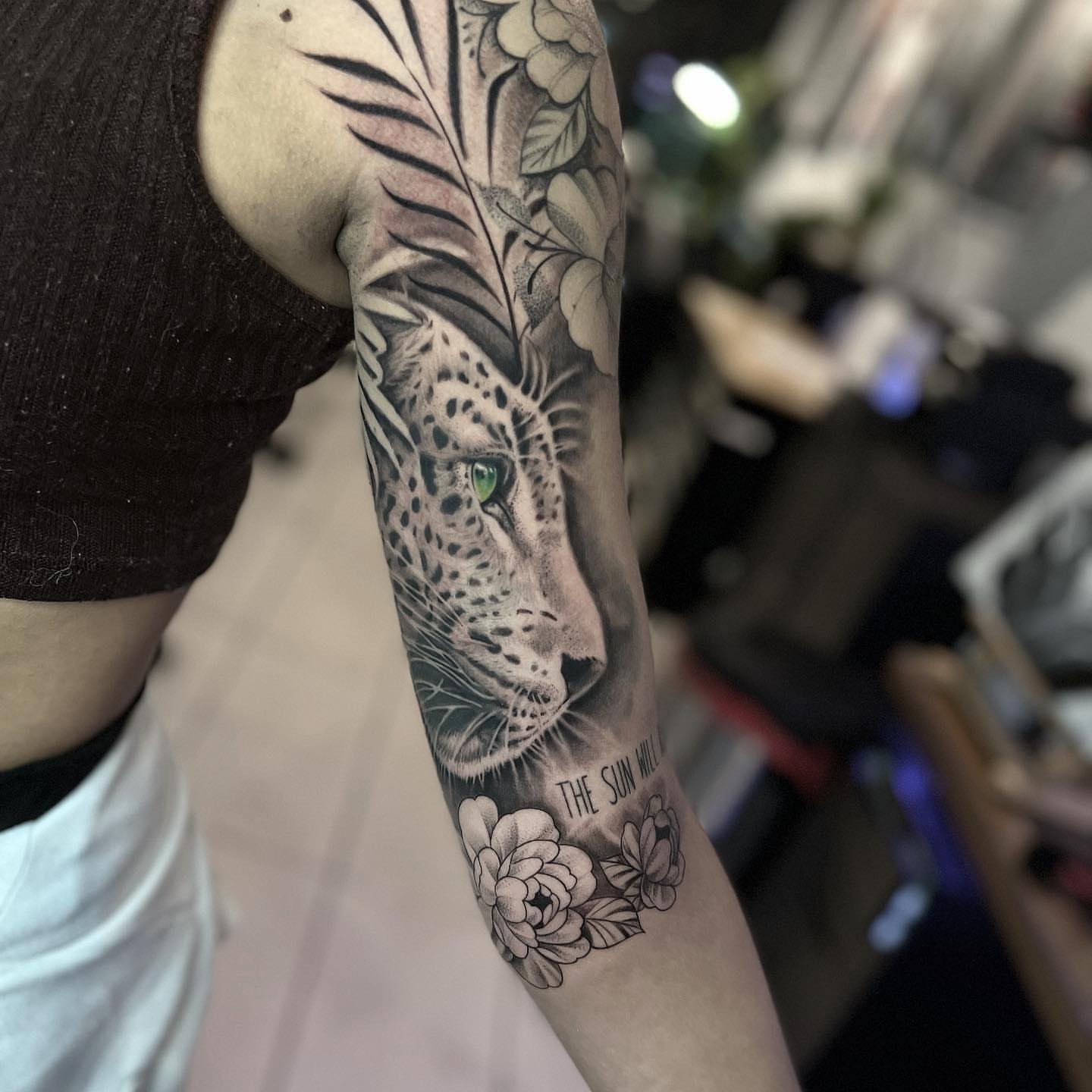 Snow leopard realism tattoo on the forearm by Luisd_art, Charlotte, North Carolina