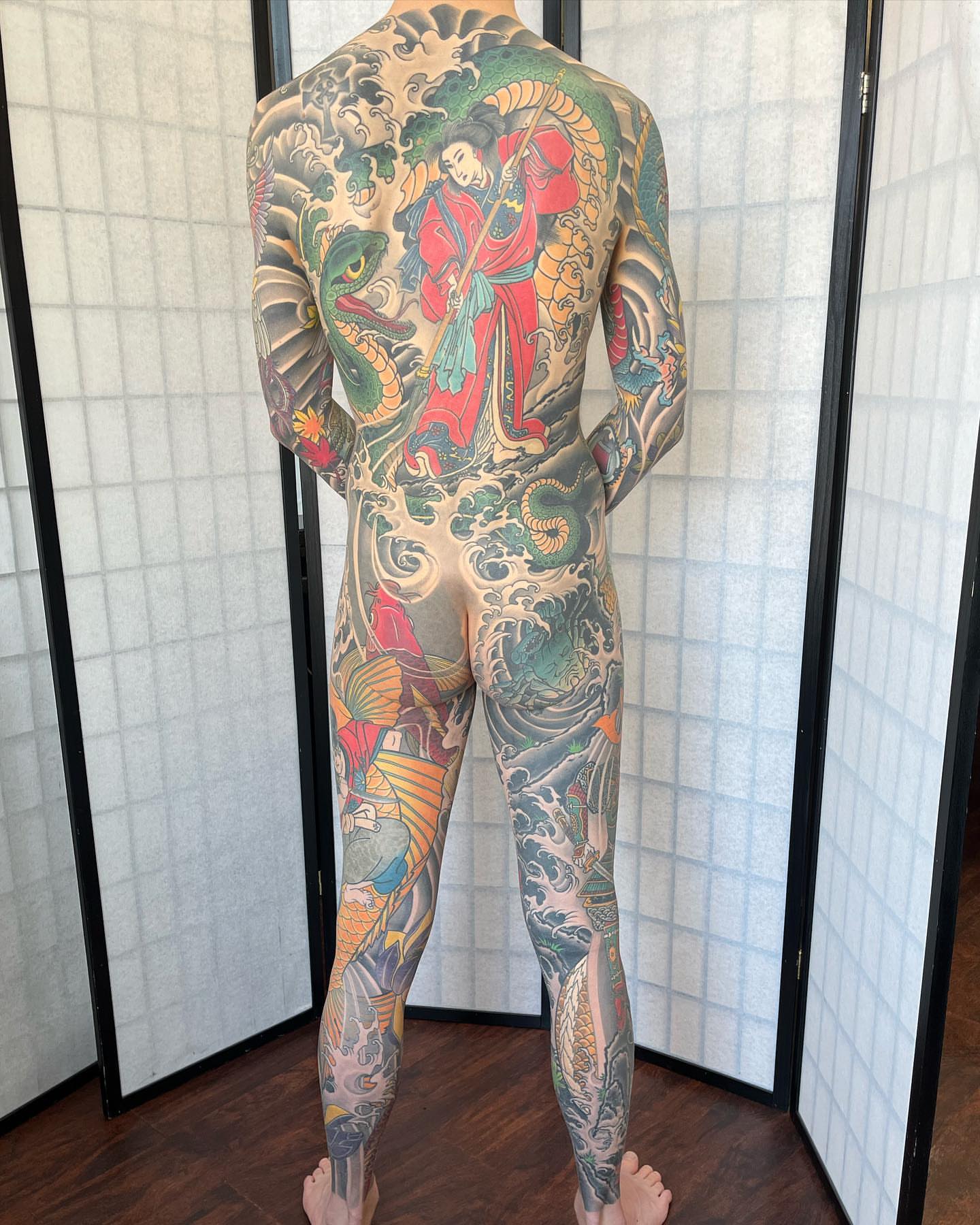 Samurai warrior japanese irezumi tattoo on the back by Miles Maniaci, Chicago, Illinois