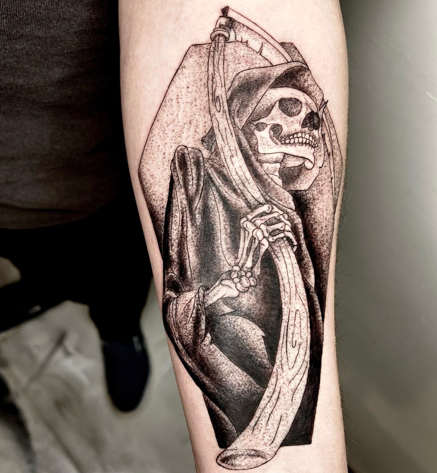 Tattoo by @lildebbie214 — black_and_grey, realism