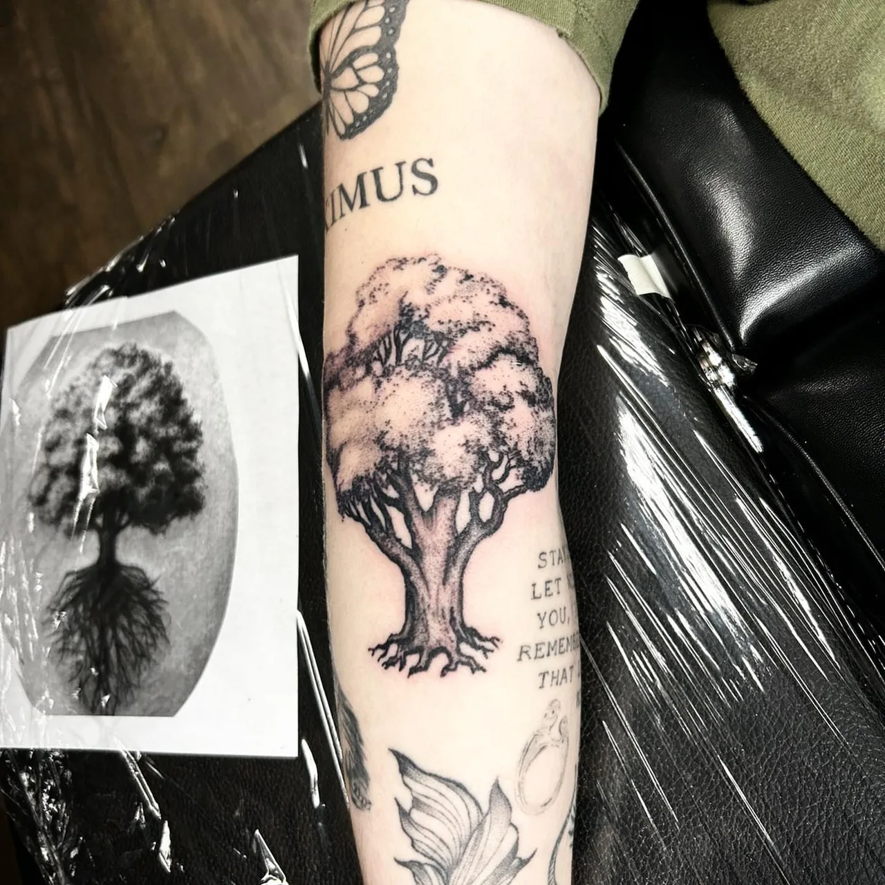 Tree dotwork tattoo on the forearm by Dylan Stevens