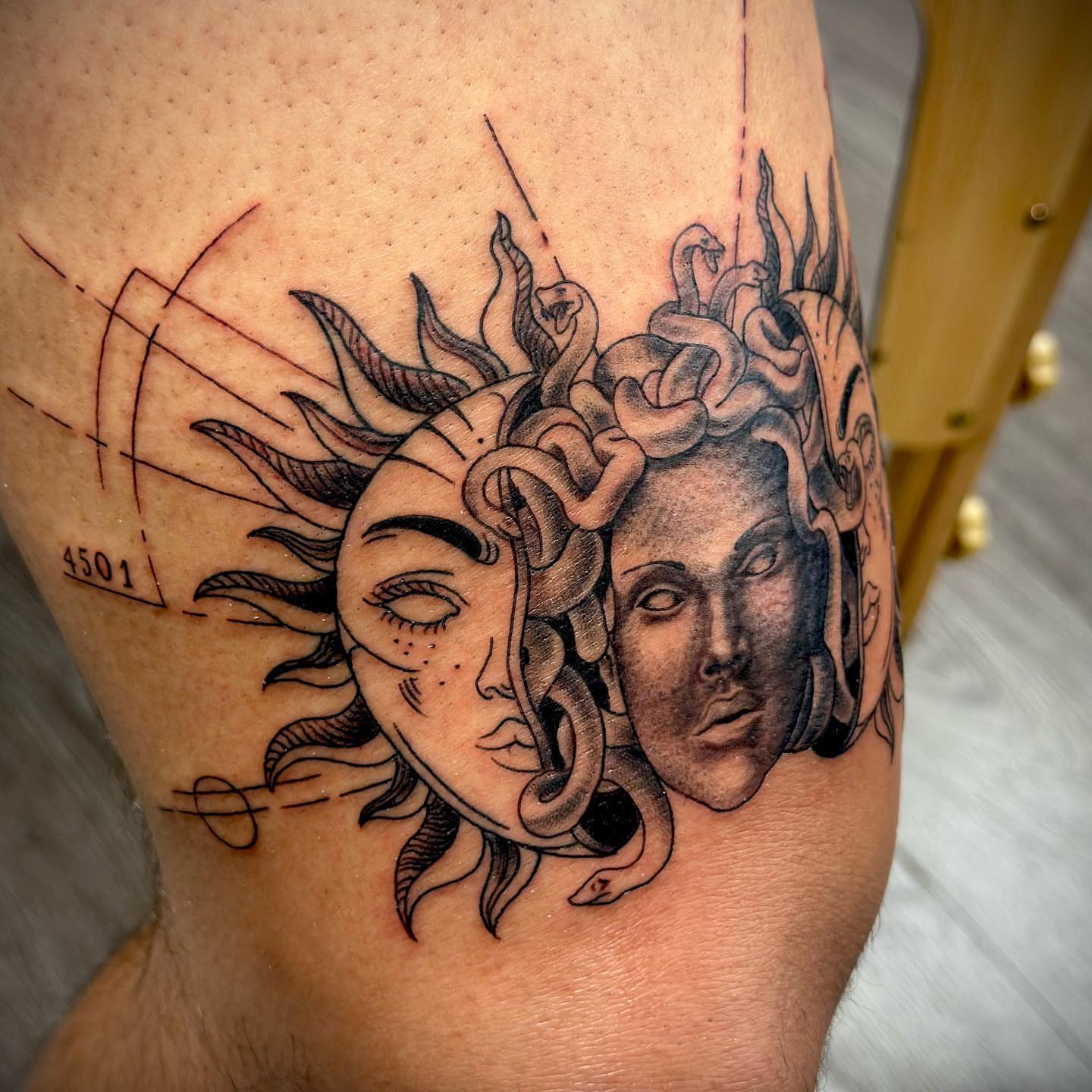 Medusa realism tattoo on the forearm by MR