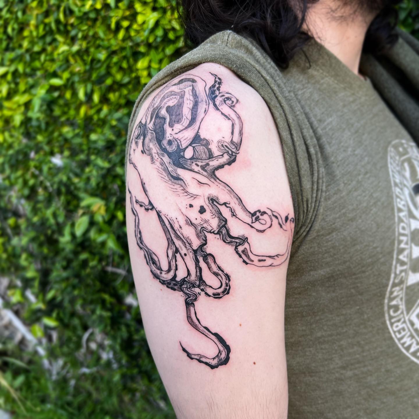 Tattoo by @dreamrealm — black_and_grey