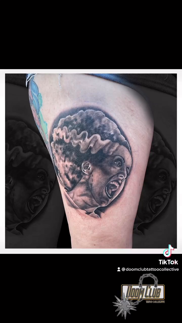 Woman's face realism tattoo by Nick Harrison, Dayton, Ohio