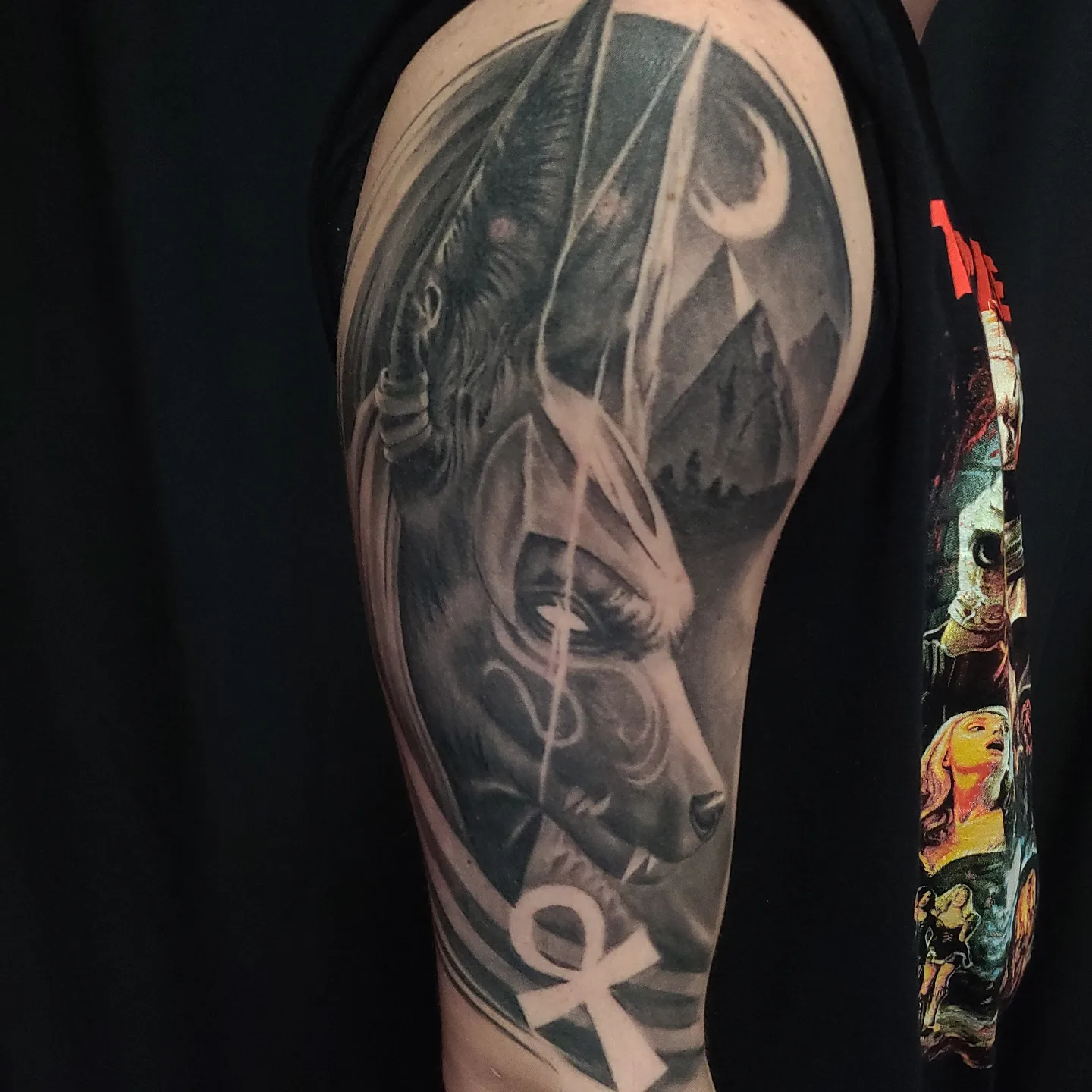 Woman with horns dark realism tattoo on the forearm by Gabrielle Nicole Soucie