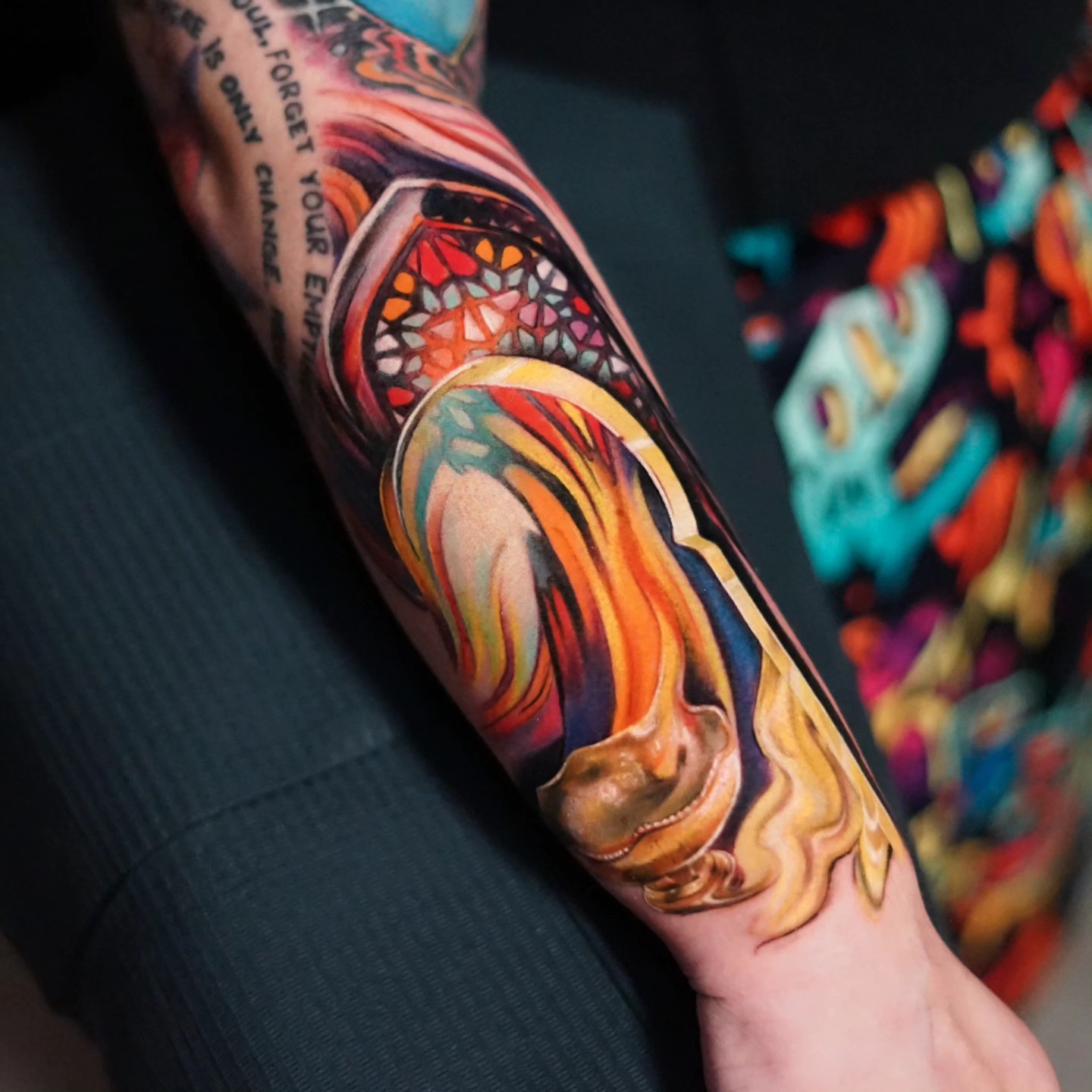 Abstract flame new school tattoo on the forearm by ＳＥＲＧＥＩ ＪＡＥＲ [ˈʤeɪər]