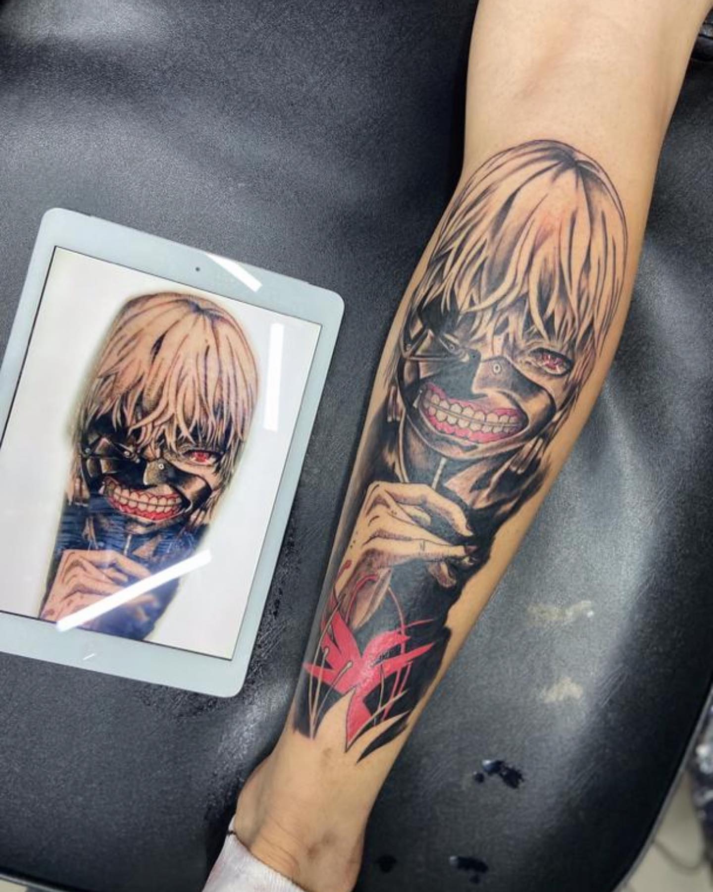 Anime character anime tattoo on the forearm by Gabriel Garcia