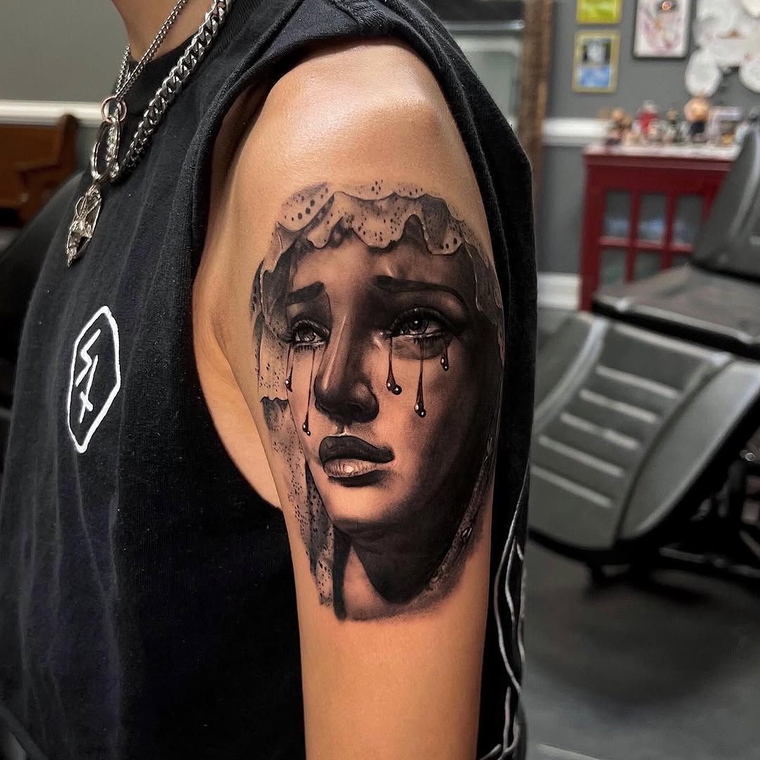 Tattoo by @snakesanddaggers — realism, black_and_grey