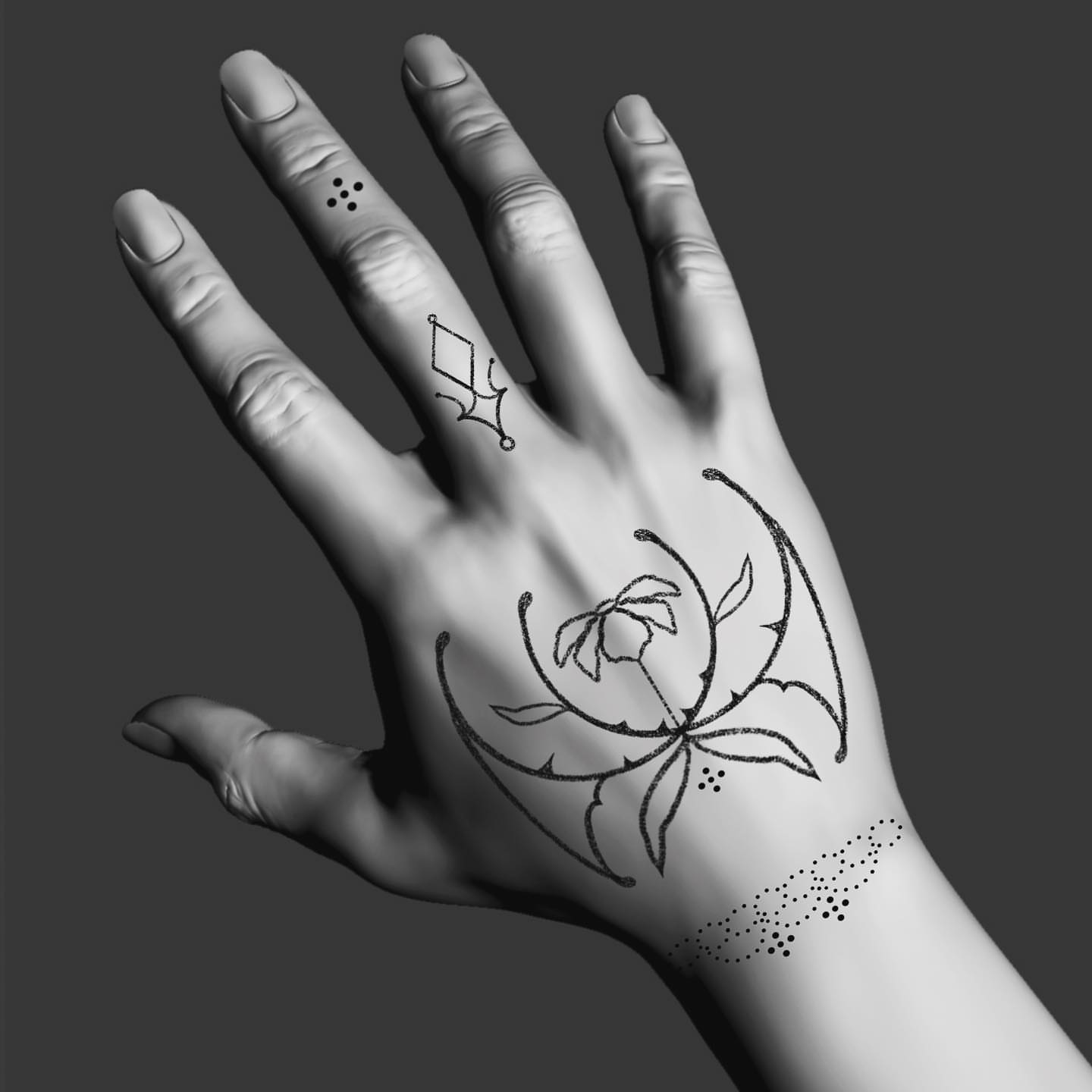 Tattoo by @deuxmainstattoo — dotwork, geometric