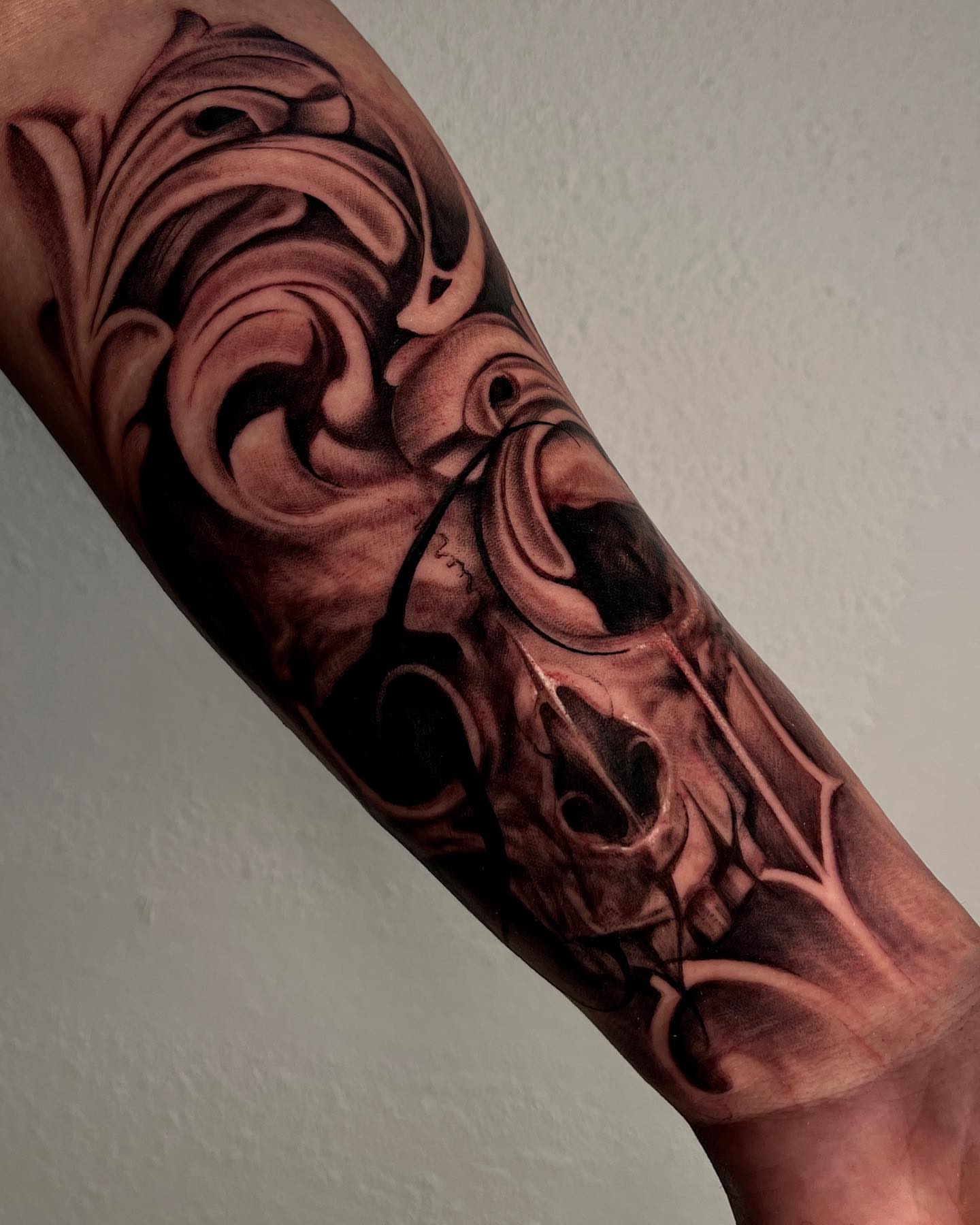 Tattoo by @monica.tattoos — black_and_grey, dark_realism