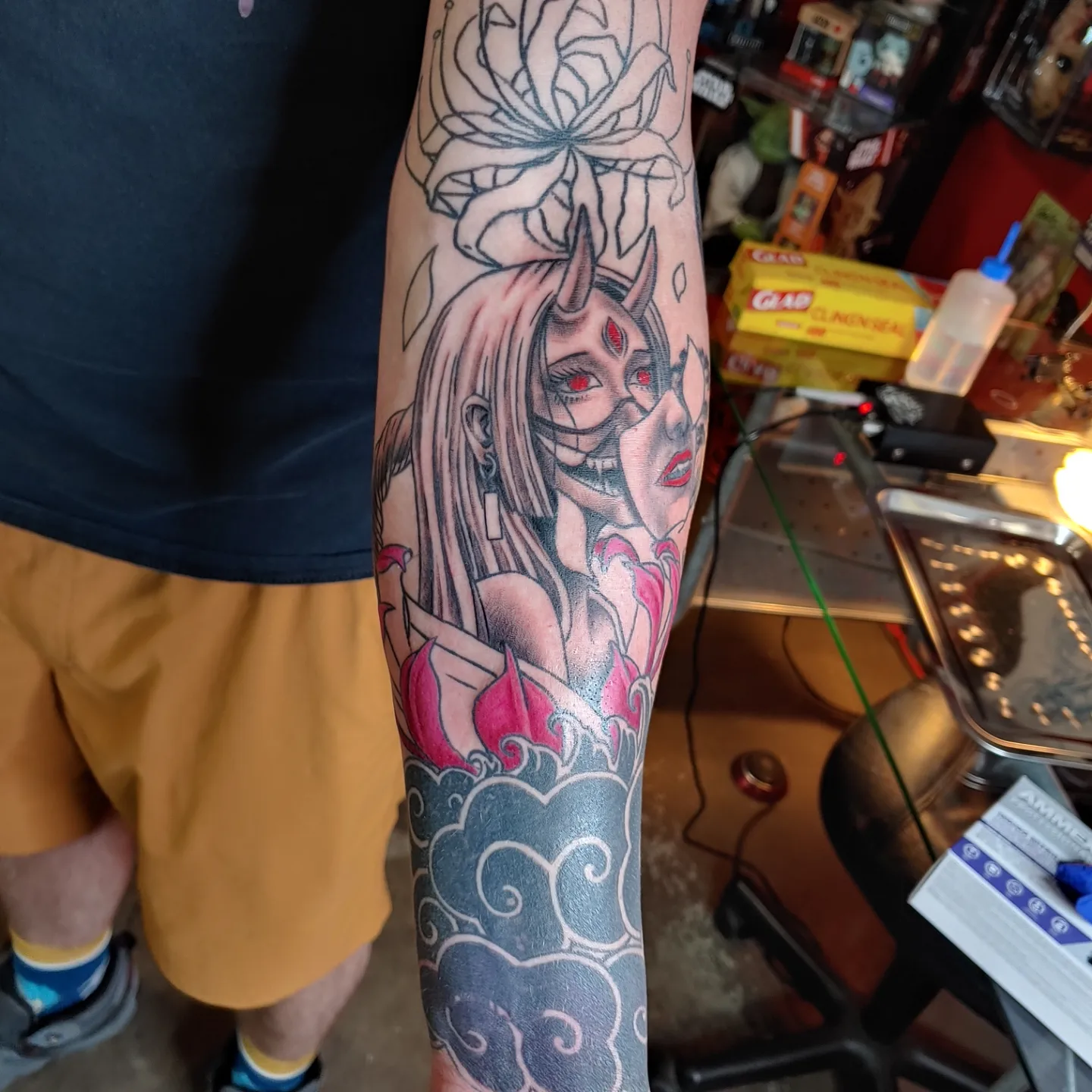 Demon woman japanese irezumi tattoo on the forearm by Gene Britton