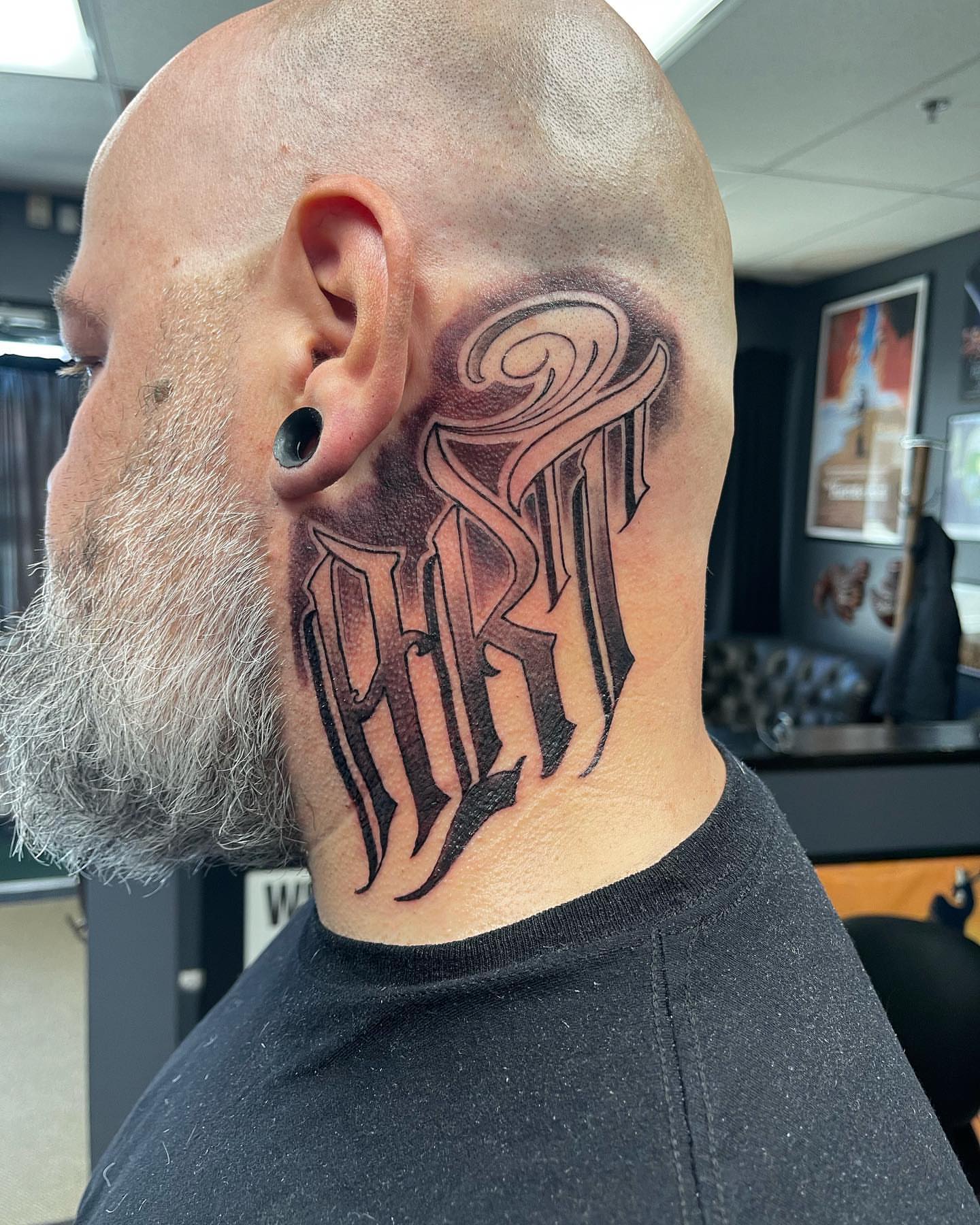 Lettering lettering script tattoo on the neck by Cuzmatt