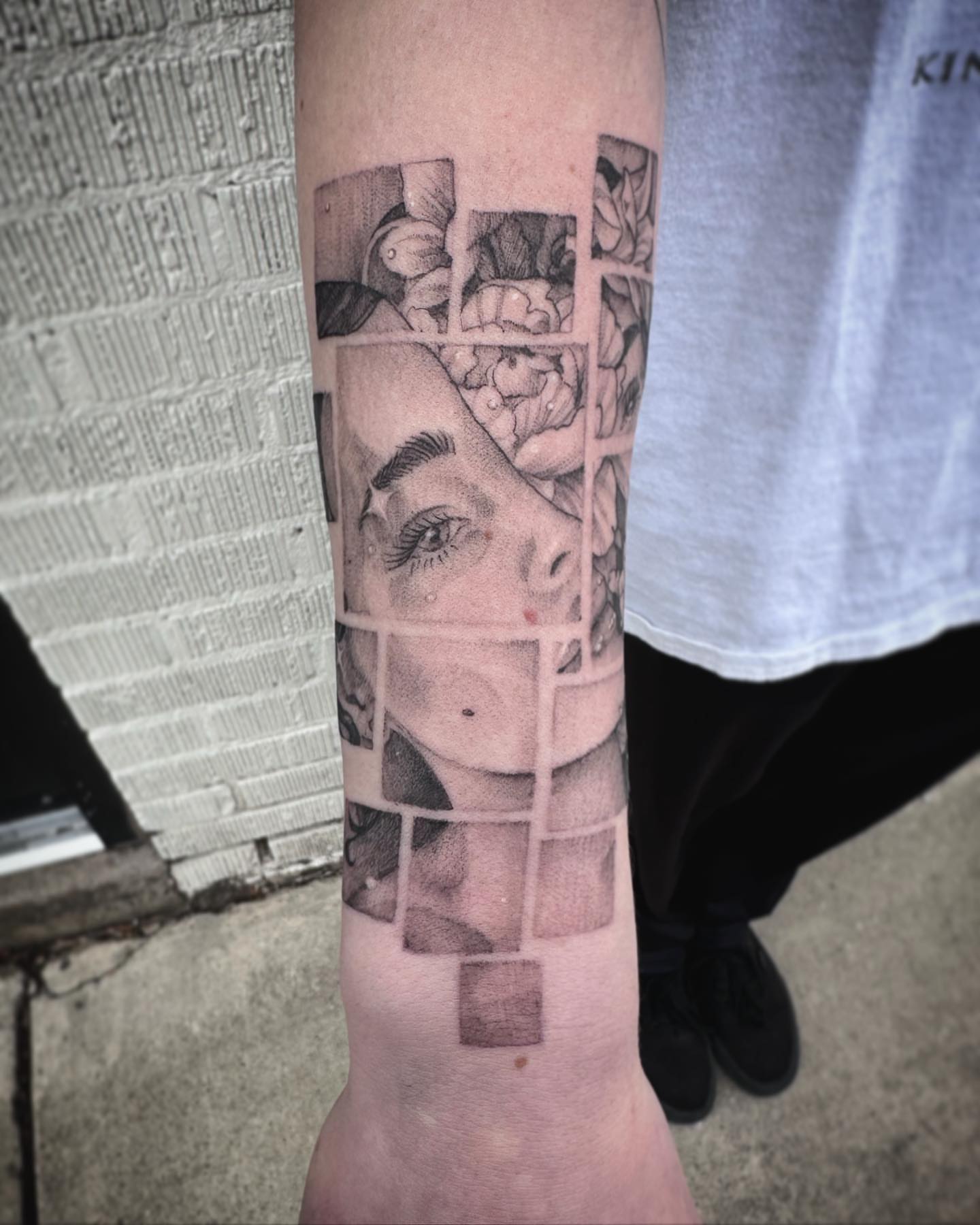 Abstract portrait realism tattoo on the forearm by Stephanie Shortsleeve