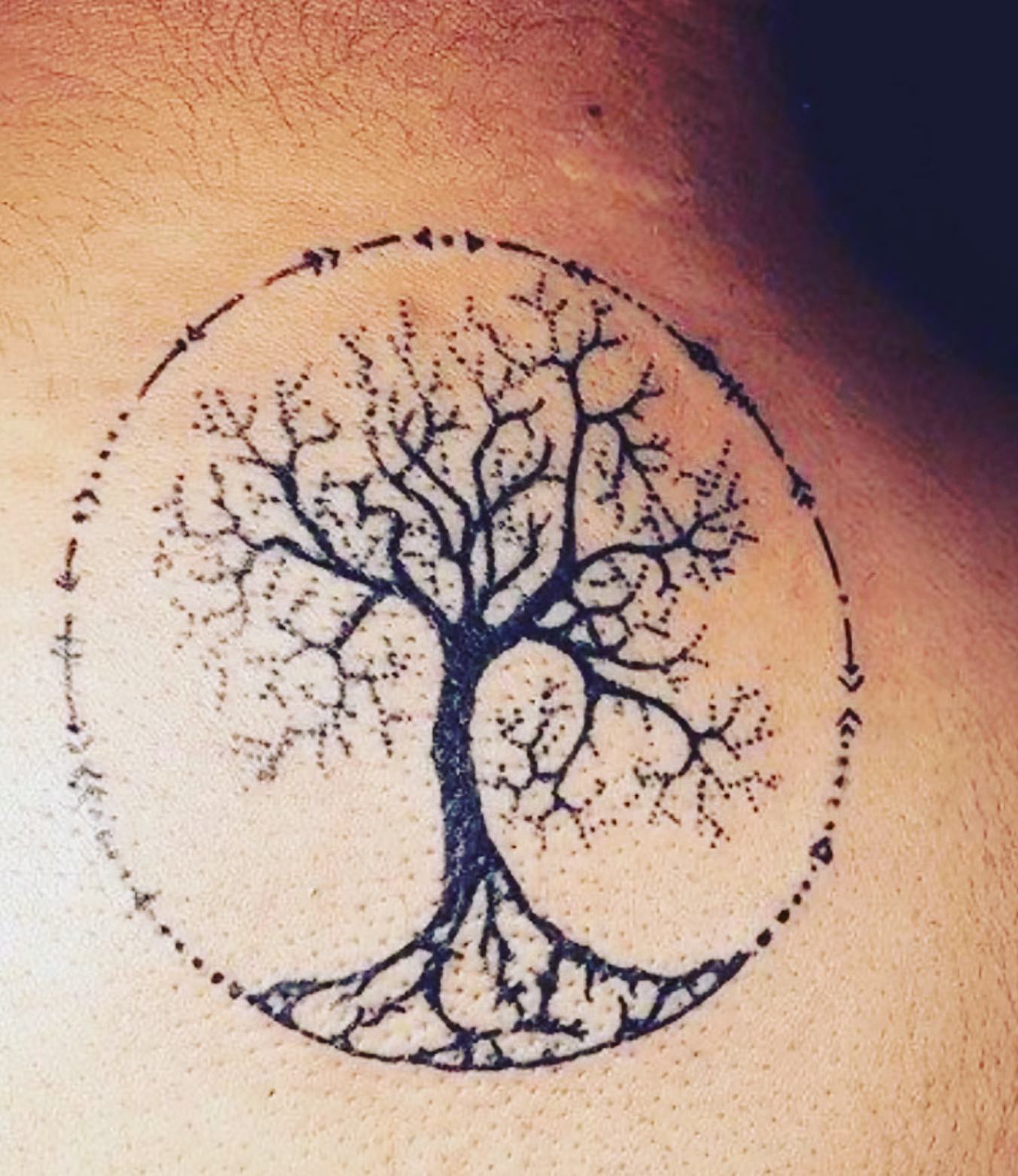 Tree of life dotwork tattoo on the shoulder by Frankie Sodapop Plumley