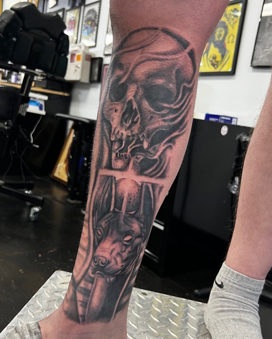 Skull and pig realism tattoo on the forearm by 🔥Austin Burke 🔥TATTOO ARTIST