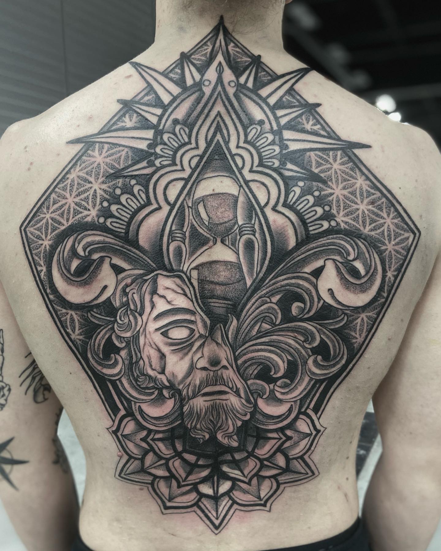 Tattoo by @mastercrae — black_and_grey, geometric