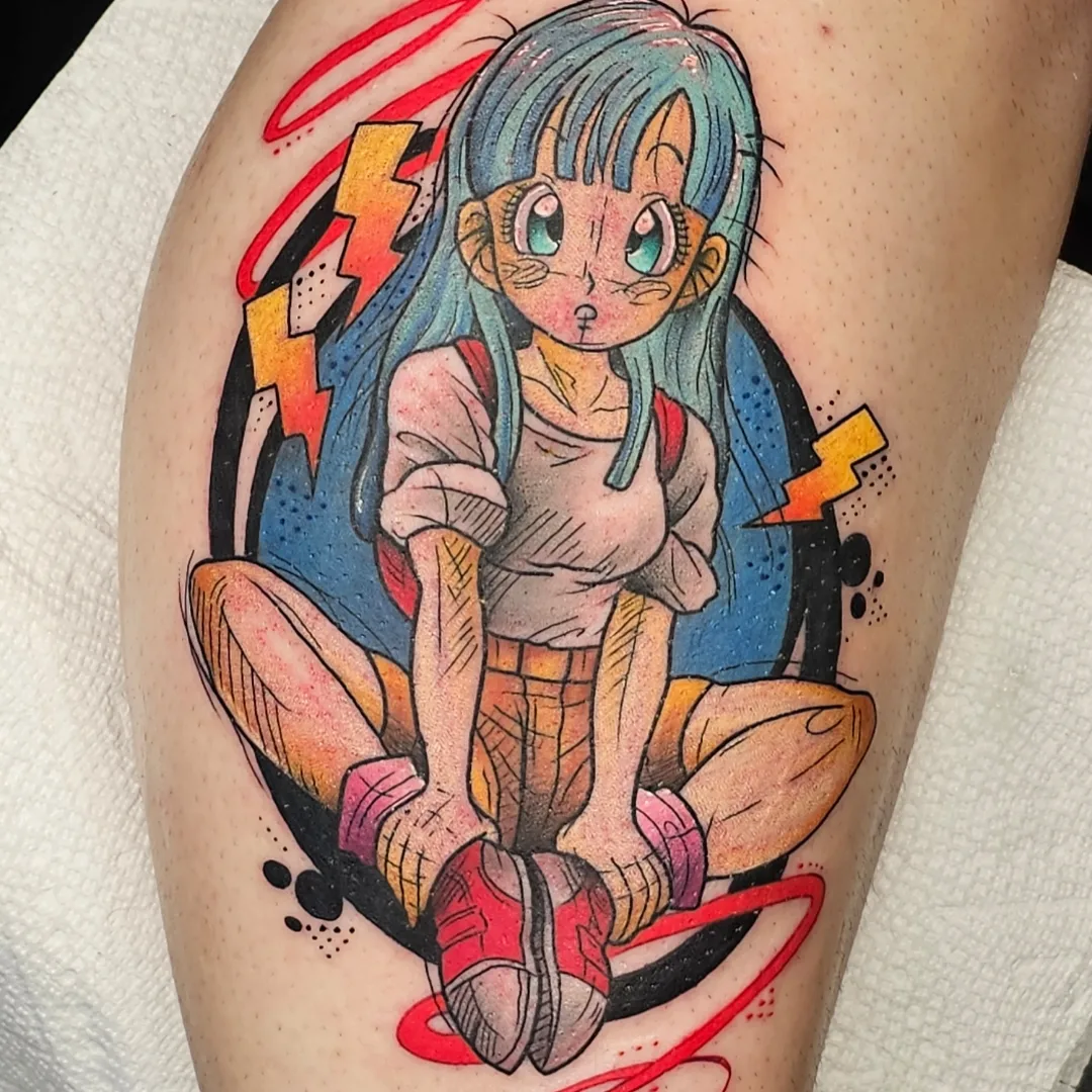 Anime character anime tattoo on the thigh by BZ Artistry