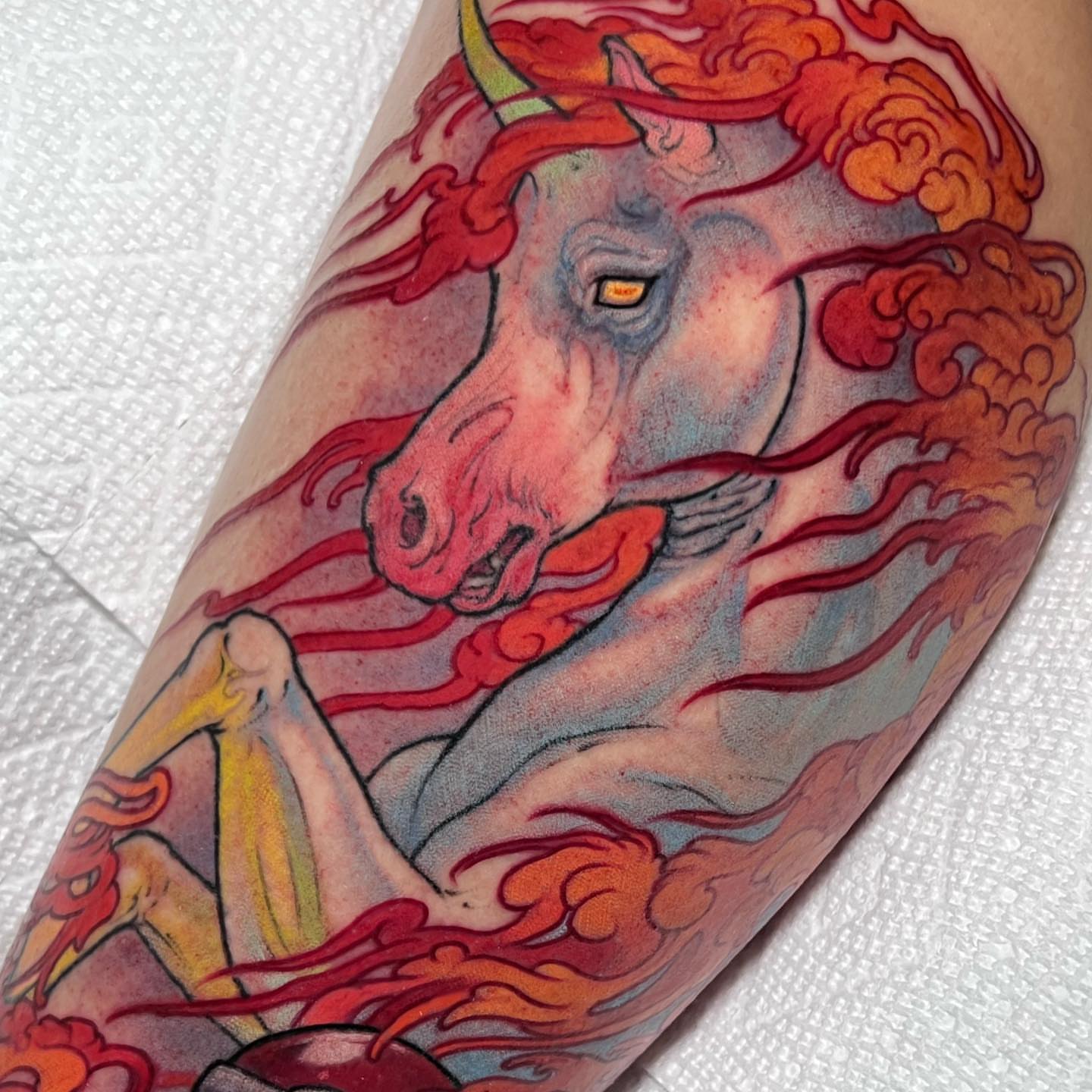 Mythical horse new school tattoo on the forearm by Alisha Harding