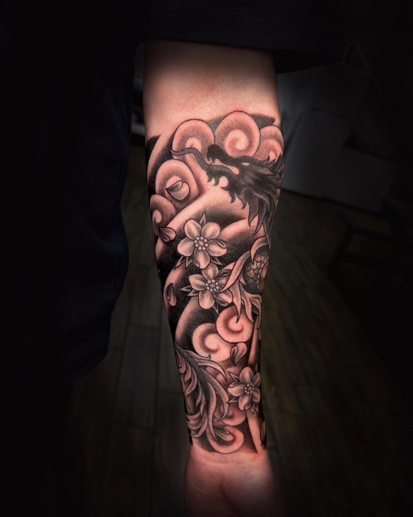Tattoo by @tattooedbyrose — japanese_irezumi, black_and_grey