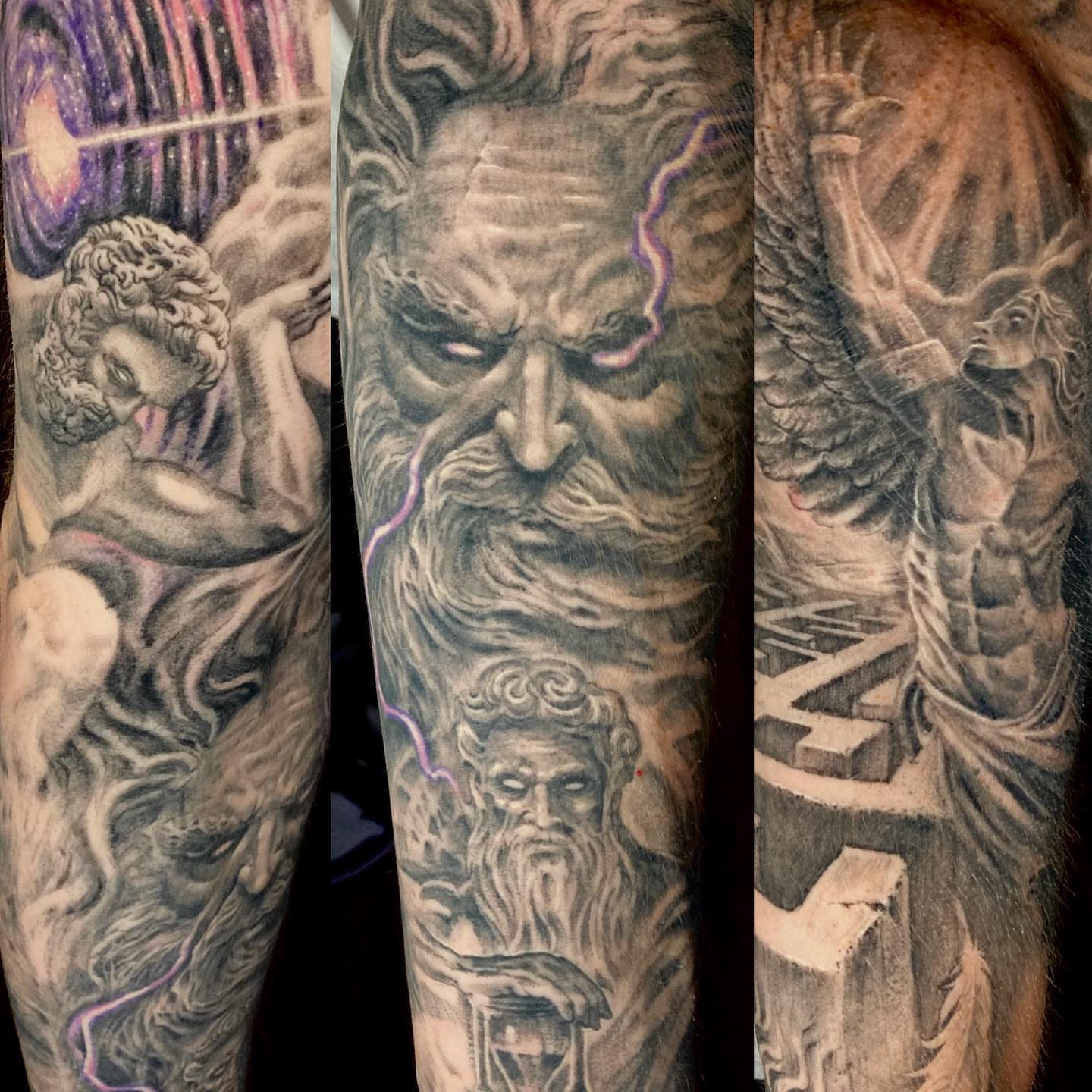 Mythological figures realism tattoo on the forearm by Jason Wheelwright