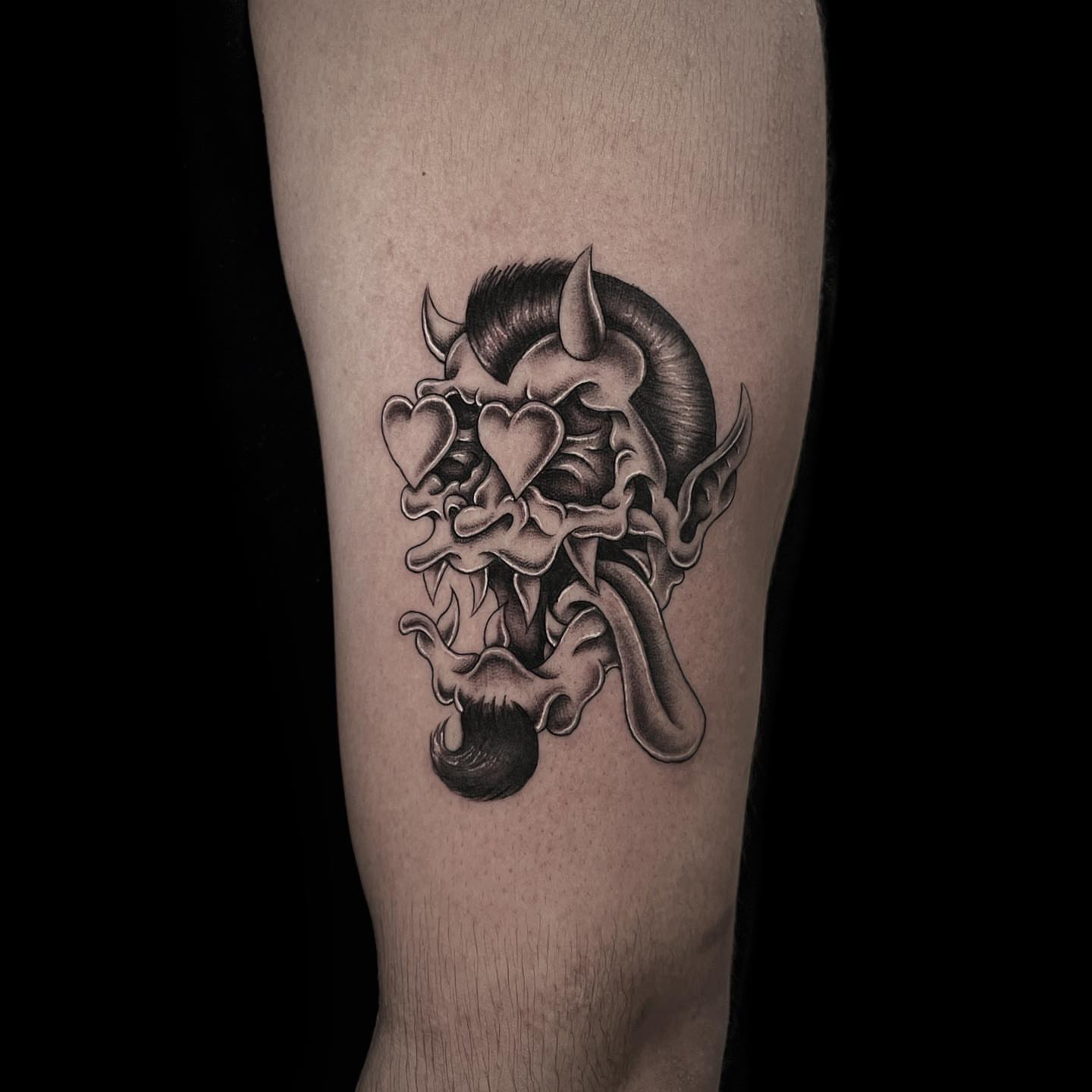 Demon heart dark realism tattoo on the forearm by Jason