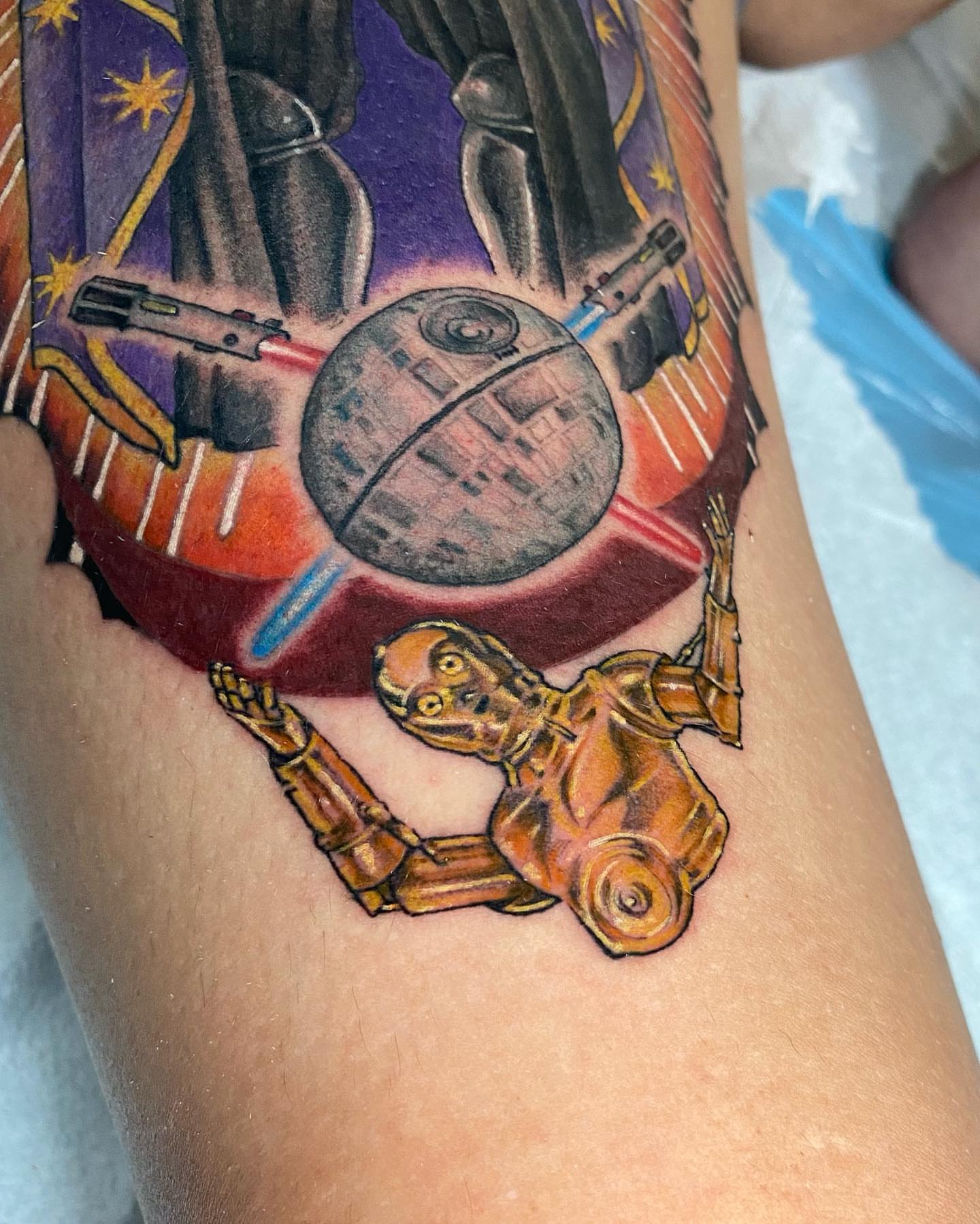 Star wars characters realism tattoo on the thigh by D Benzo ~ San Diego Tattoo artist ~