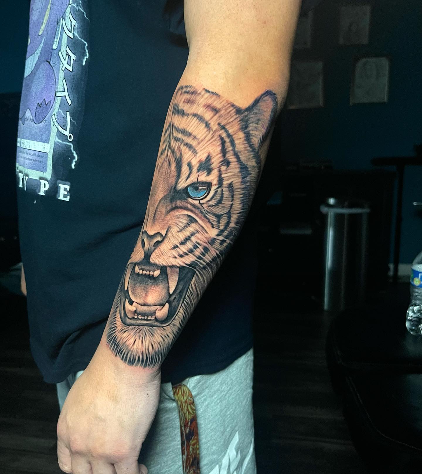 Tiger realism tattoo on the forearm by George Maldonado Austin, Austin, Texas