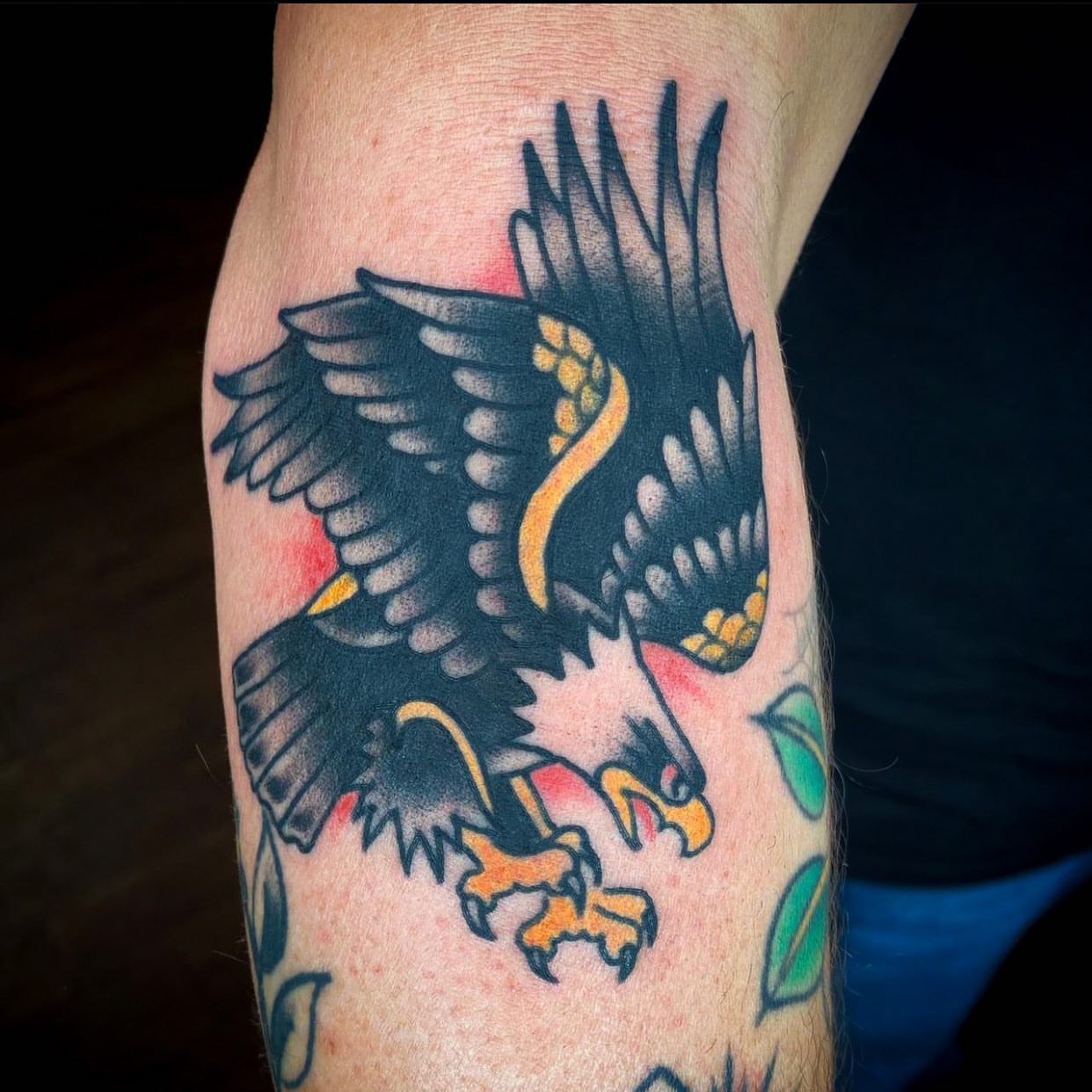 Eagle American traditional tattoo on the forearm by Keith Underwood