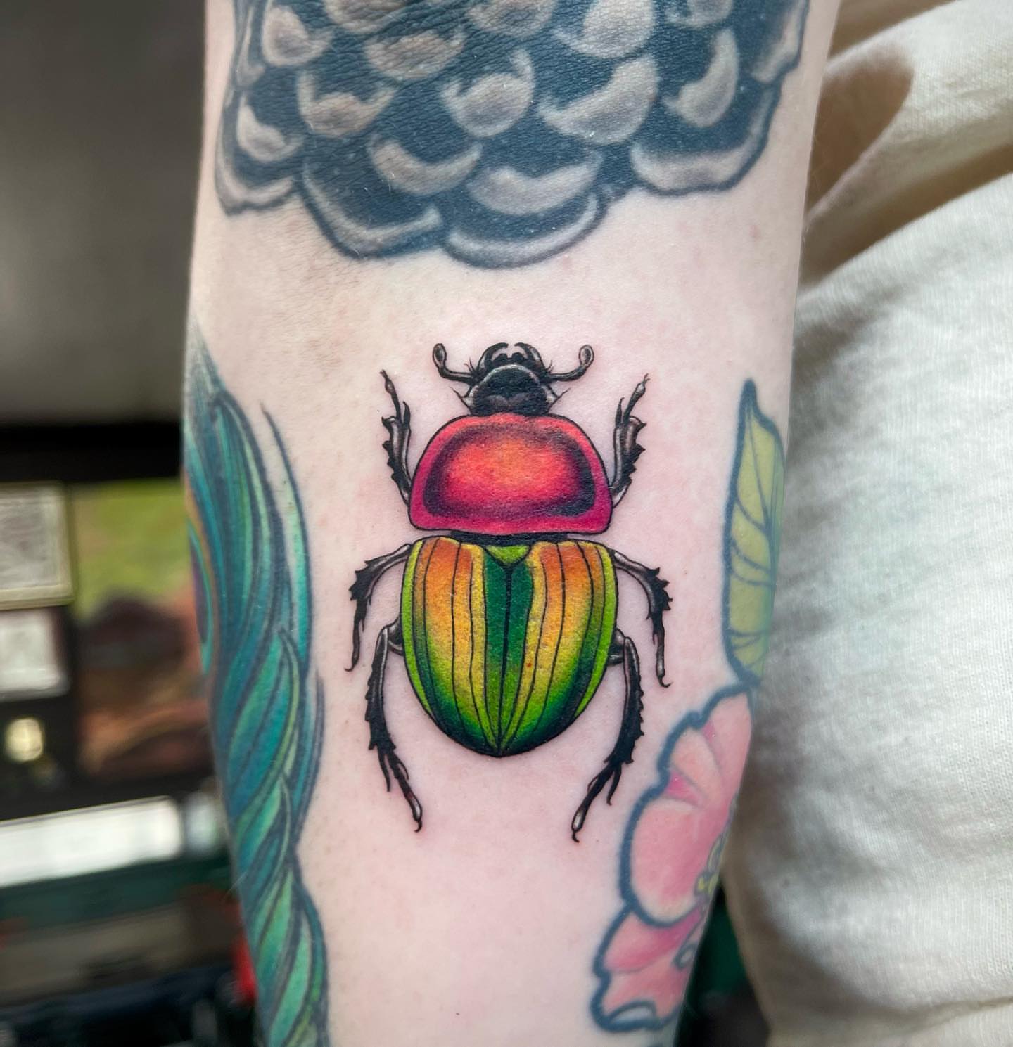Beetle realism tattoo on the forearm by Chelsea Youngblood, Seattle, Washington