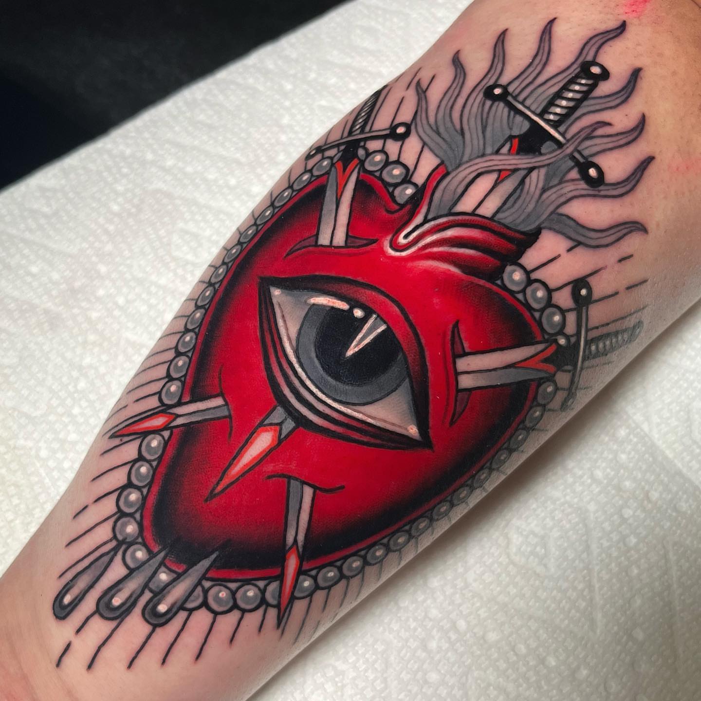 Tattoo by @saralewistattoo — american_traditional, dark_realism