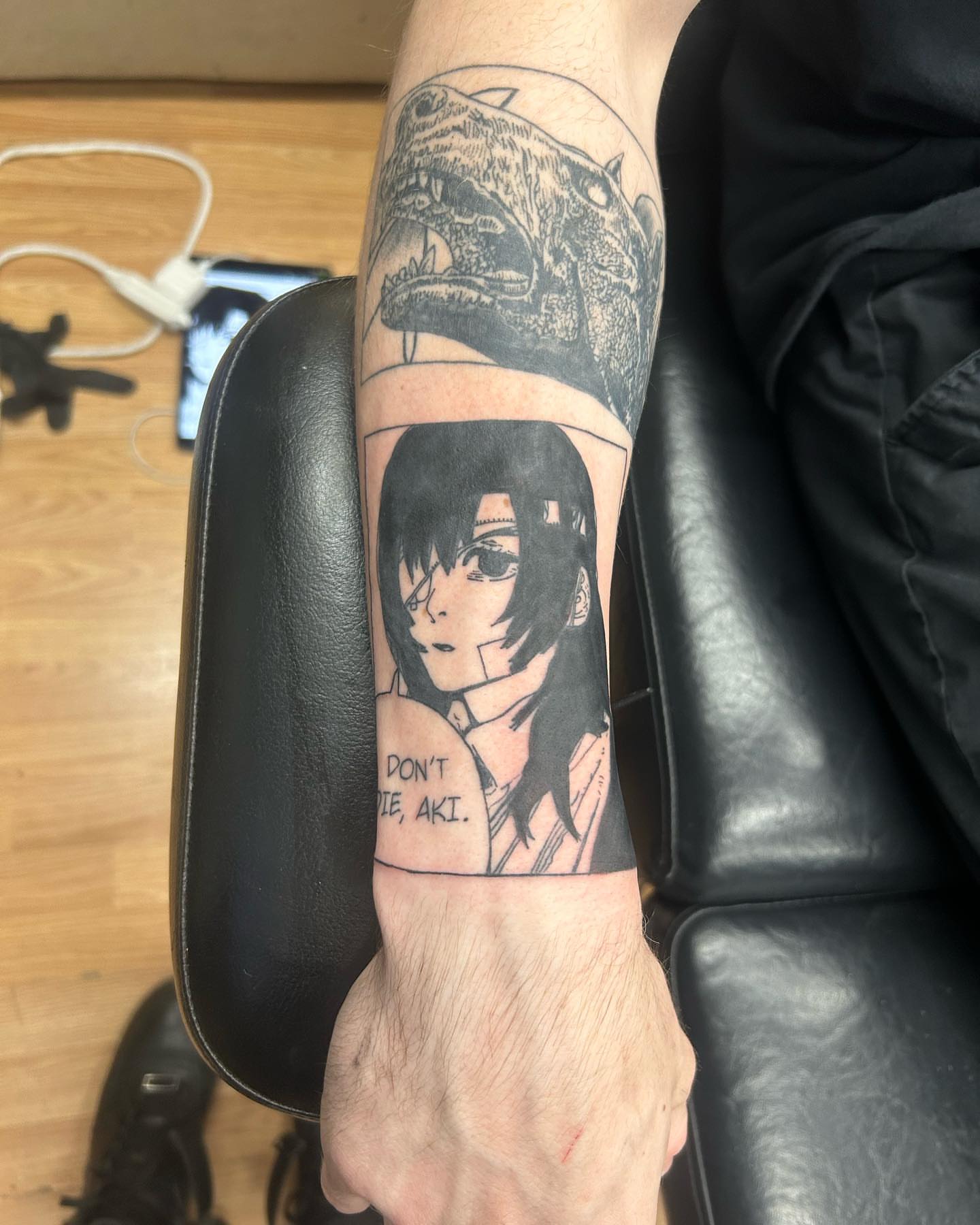 Anime character anime tattoo on the forearm by Cameron 🩸👻