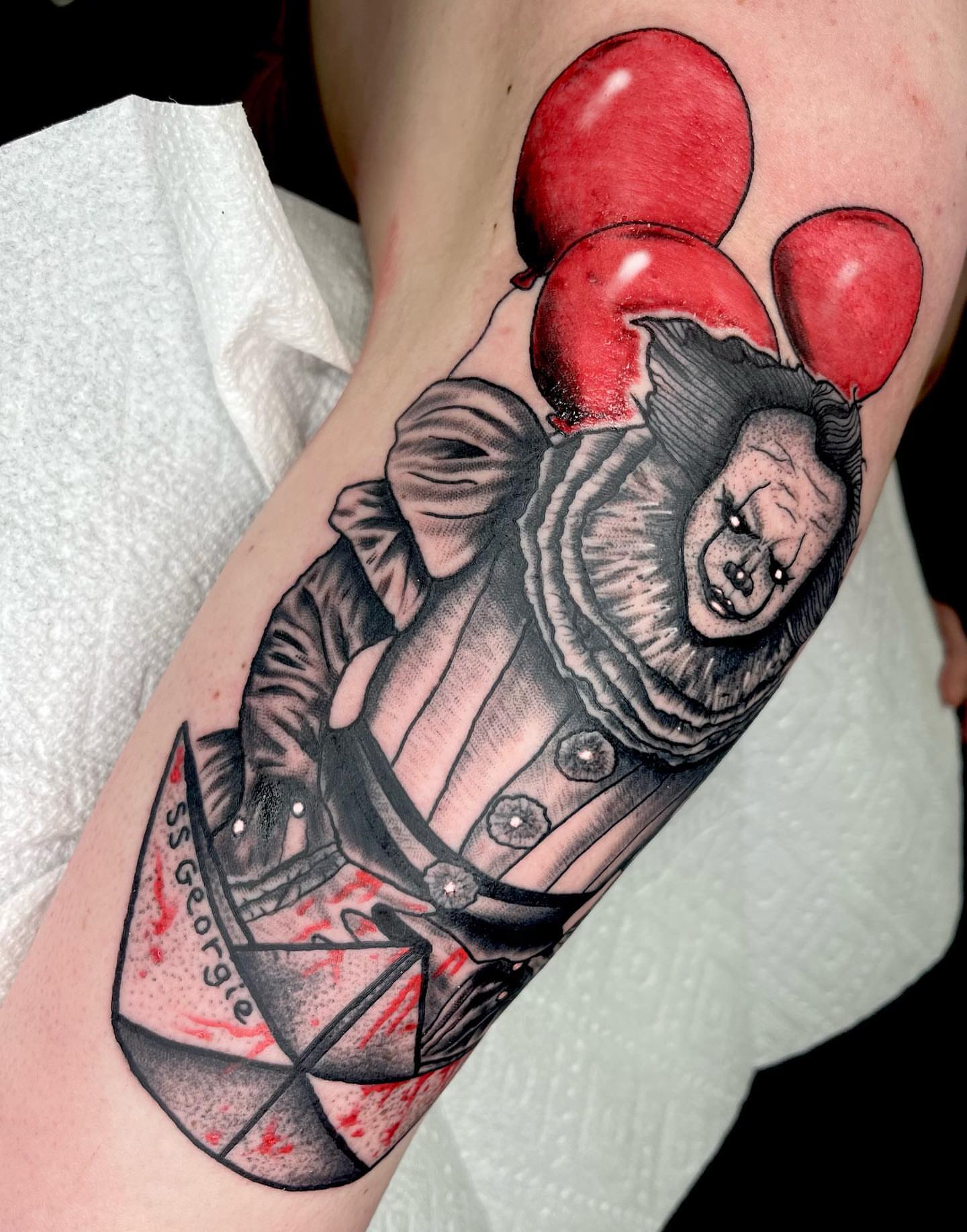 Pennywise the Clown American traditional tattoo on the forearm by Las Vegas Tattoo ⚡️dark Art⚡️