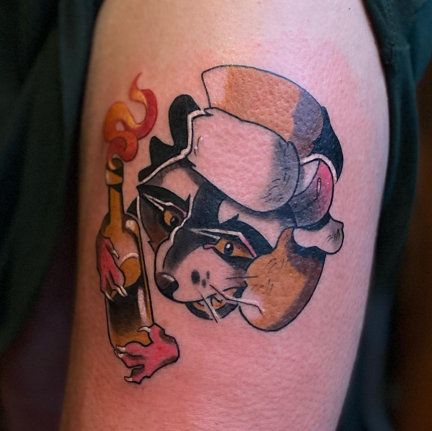 Chef dog American traditional tattoo on the forearm by Rat Girl, Dayton, Ohio