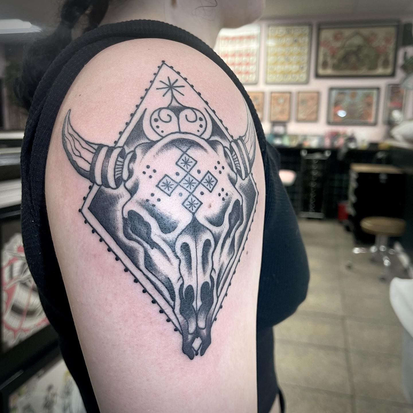 Tattoo by @jasonryantattoos — black_and_grey, geometric