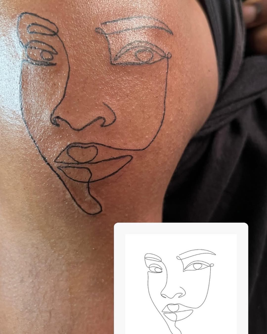 Abstract face sketch tattoo on the shoulder by Lea-yae’